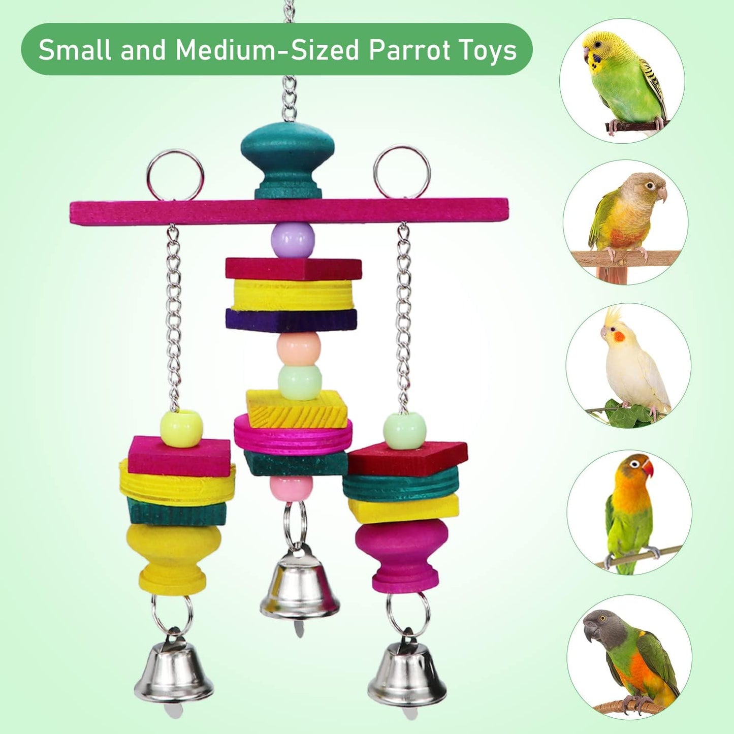 Litewoo Bird Parrot Parakeet Toys, Colorful Bite Wood Swing Toy for Small Medium Parakeet Cockatiel Budgie Cockatoo Macaw Conure Parrot(C)