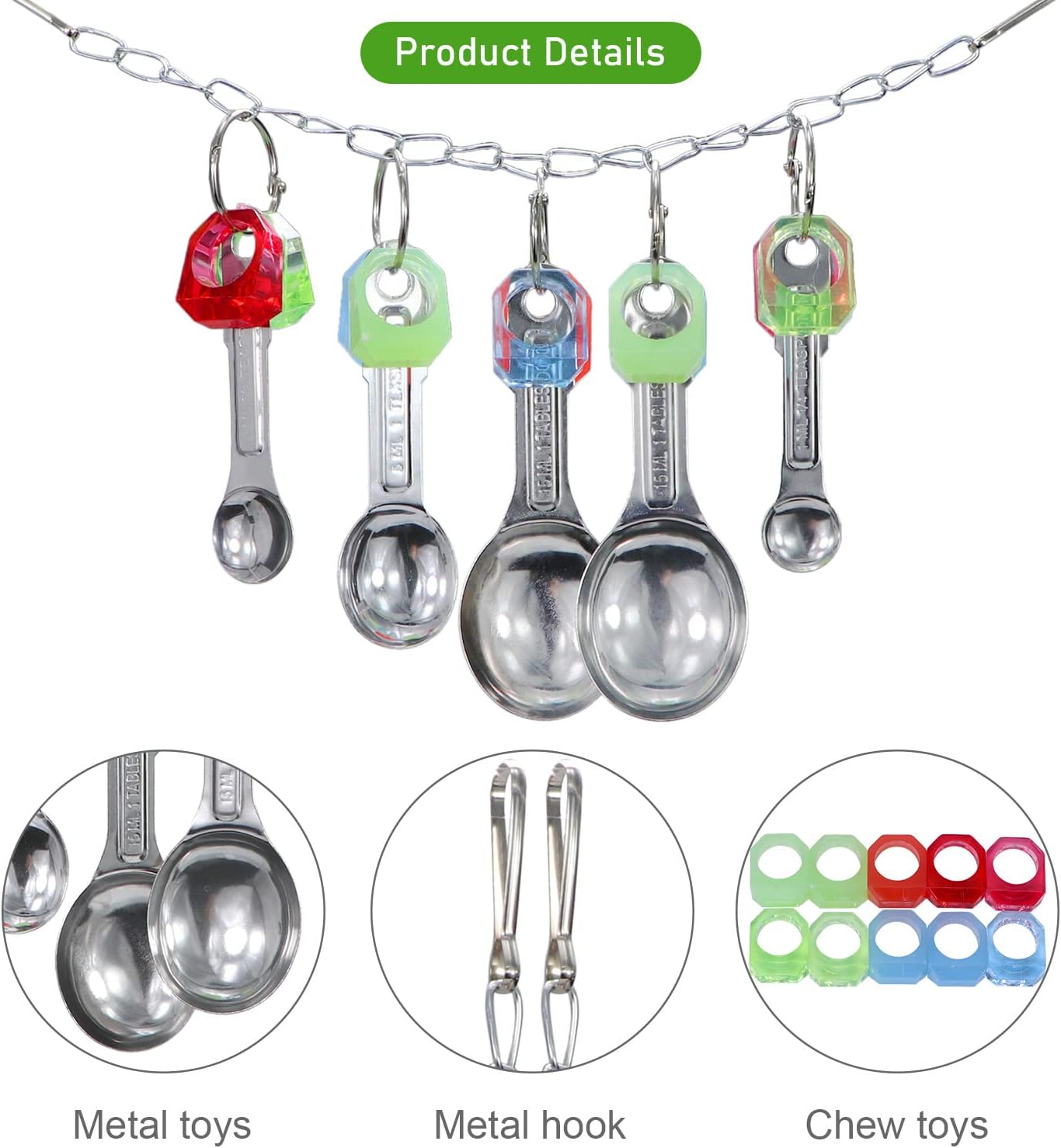 Litewoo Bird Stainless Steel Bell Toys, Safe and Stable Hanging Spoons Pipe Chew Bite Toy(E)