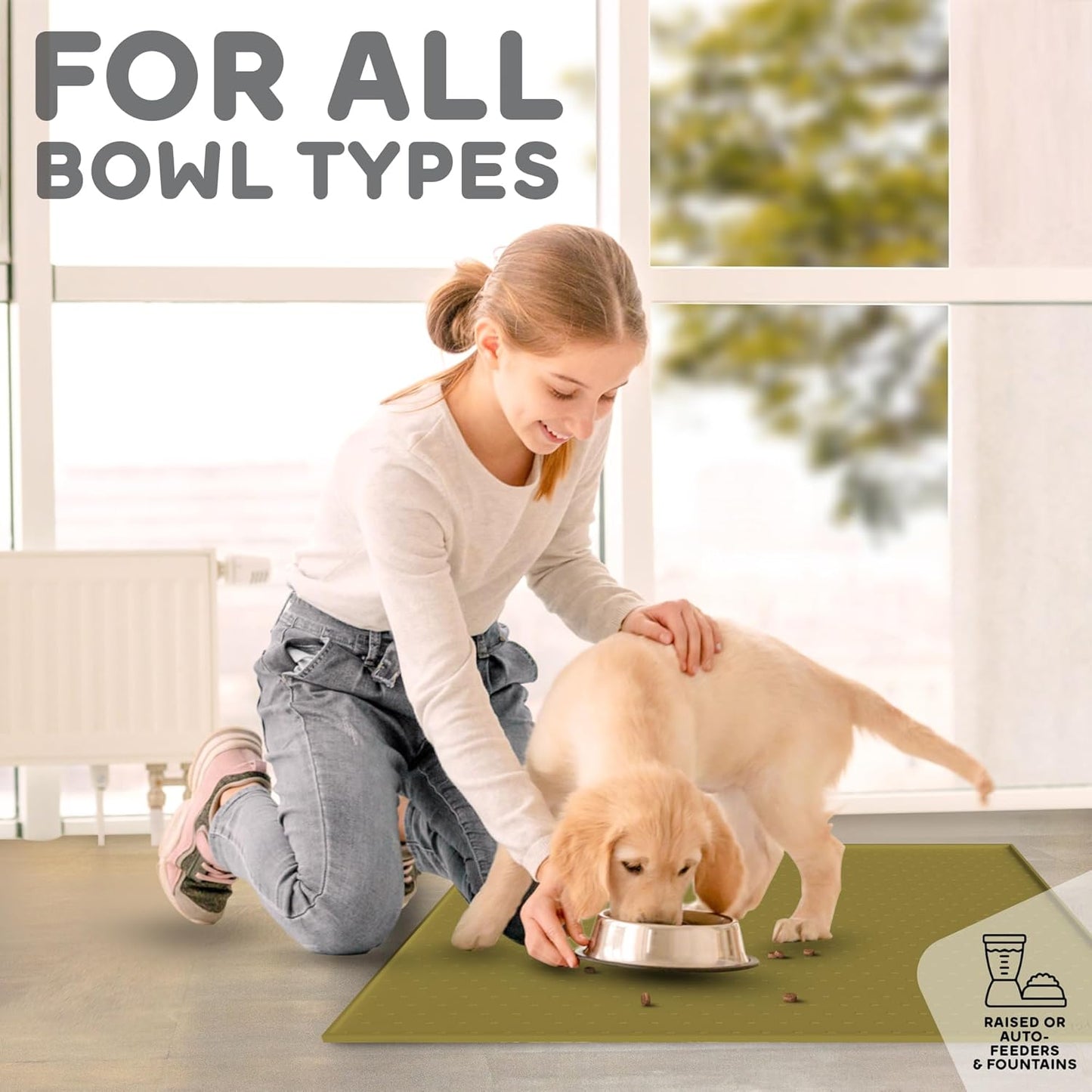 Dog Food Mat - Raised Edges Dogs Mat for Food and Water Prevent Spill, Waterproof Cat Food Mats Protect Floors, Easy Clean Dog Bowl Mats for Food and Water, Silicone Pet Food Tray