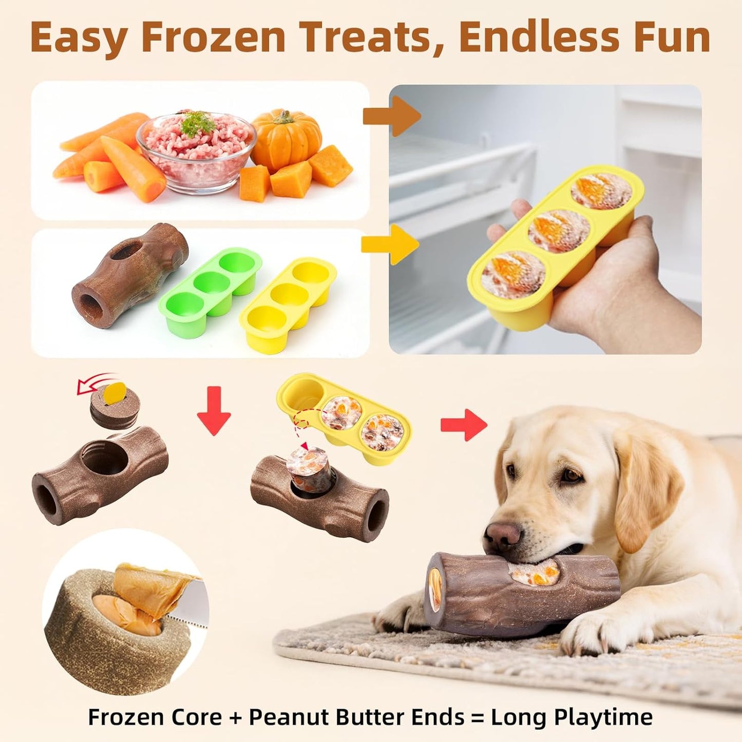2 Pack Dog Toys for Aggressive Chewers, Interactive Indestructible Dog Toys to Keep Them Busy, Durable Dog Frozen Treat Toy for Large & Medium Dogs, Reduces Anxiety & Extends Playtime, Red Brown