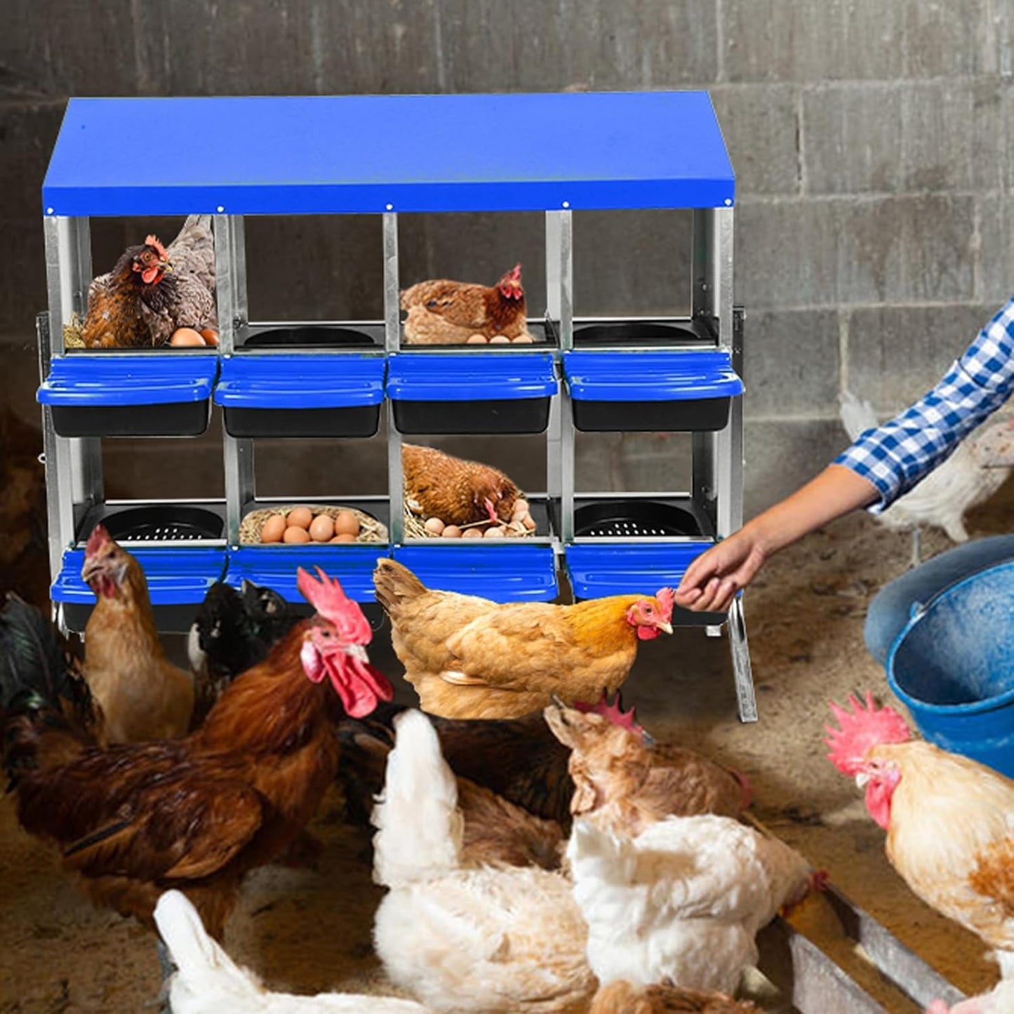 Chicken Nesting Box,8 Compartment Nesting Boxes for Laying Eggs with Legs,Wall Mount Poultry Roll Away Chicken Laying Boxes,Easy Egg Collection,Cleanable Pull Out Hen Roosting Boxes 8 Hole