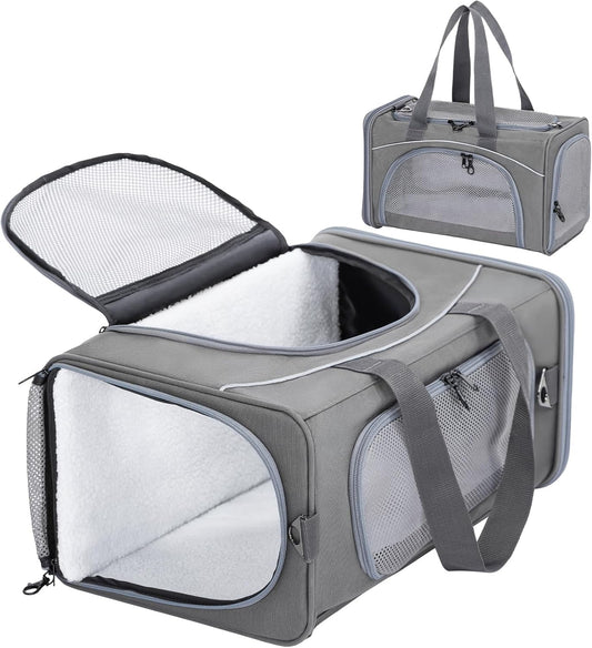 Petsfit Airline Approved Pet Carrier for Small Dogs & Cats, 19x9x12 TSA Approved Carrier, with Removable Dual-Sided Padding (2-Way Placement) - Fits Under Most Airplane Seats, Escape Proof (Gray)