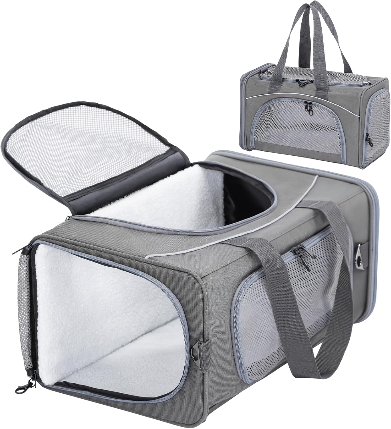 Petsfit Airline Approved Pet Carrier for Small Dogs & Cats, 19x9x12 TSA Approved Carrier, with Removable Dual-Sided Padding (2-Way Placement) - Fits Under Most Airplane Seats, Escape Proof (Gray)