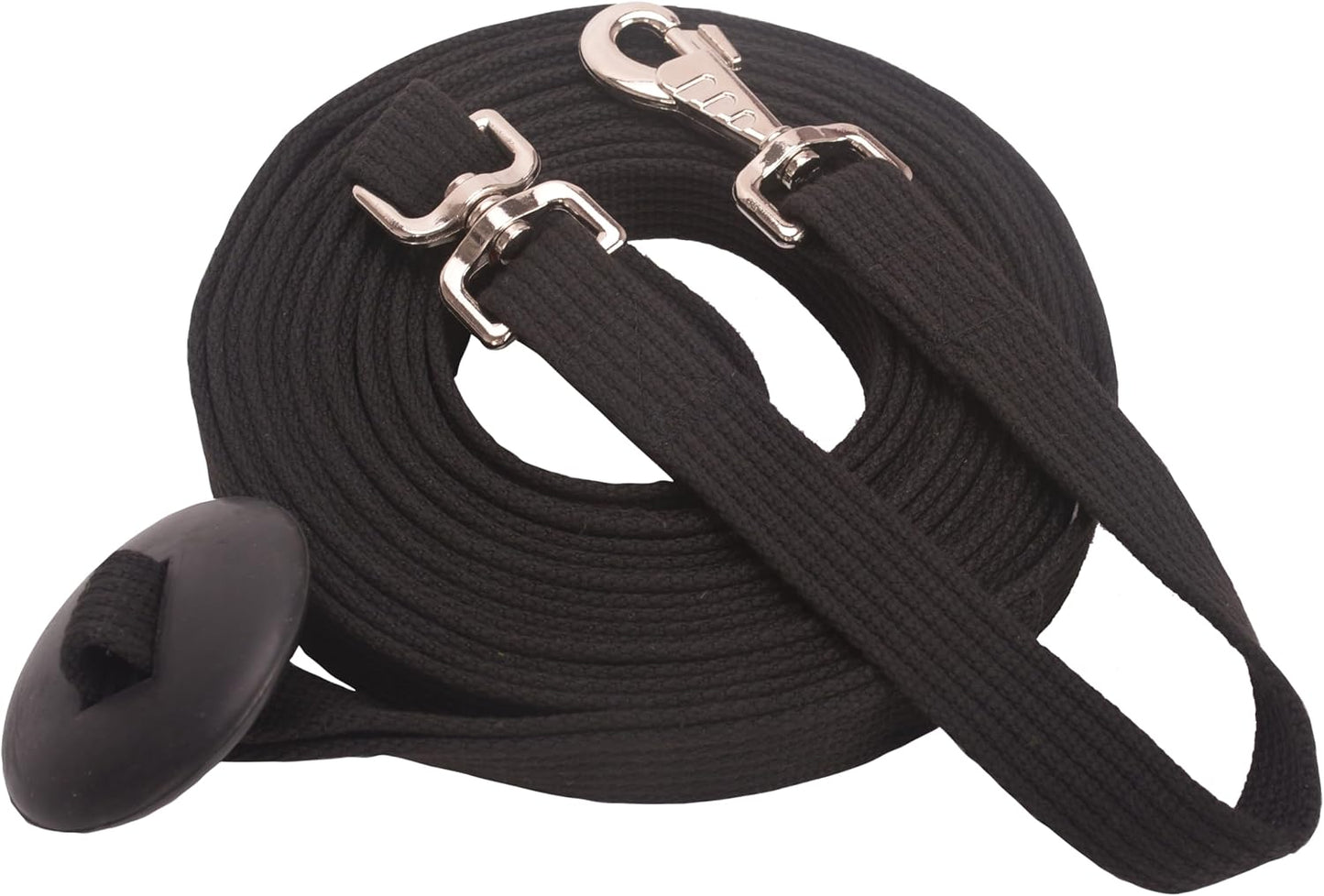 Cord Cotton Lunge Line with Rubber Stop,Equine Lunge Line for Horses with Swivel Bolt Snap,24 ft (Black, 24ft)