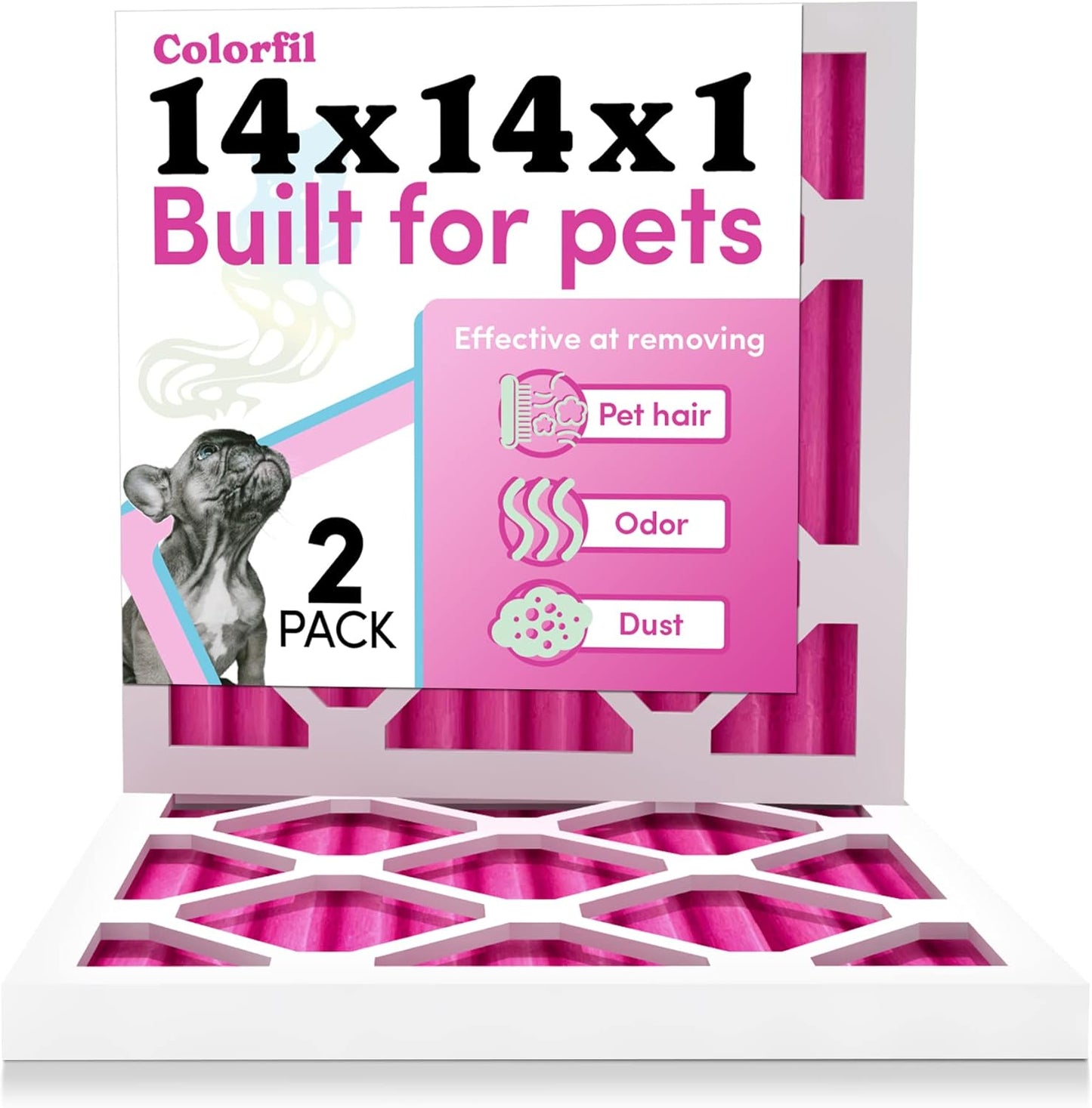 Colorfil 14x14x1 Air Filter (2-Pack) | Made in the USA | Color Changing | Remove Cat and Dog Odor | MERV 8 for Pet Hair Dander and Dust | 13.75"x13.75"x0.75" Exact Size