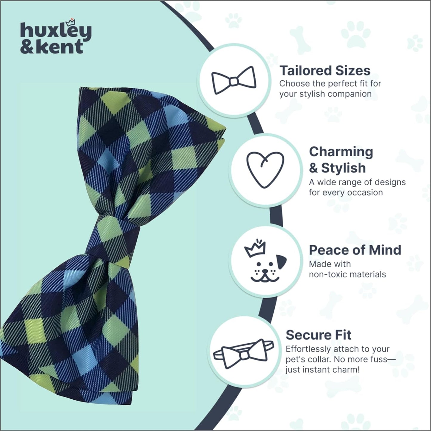 Huxley & Kent Pet Bow Tie for Dogs & Cats - Adjustable Hook & Loop Collar Accessory - Cute & Comfortable for Holidays & Celebrations - Navy Check, Extra-Large
