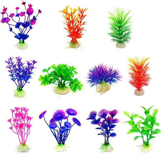 CousDUoBe Artificial Aquatic Plants 11 Pcs Small Aquarium Plants Artificial Fish Tank Decorations,Used for Household and Office Aquarium Simulation Plastic Hydroponic Plants