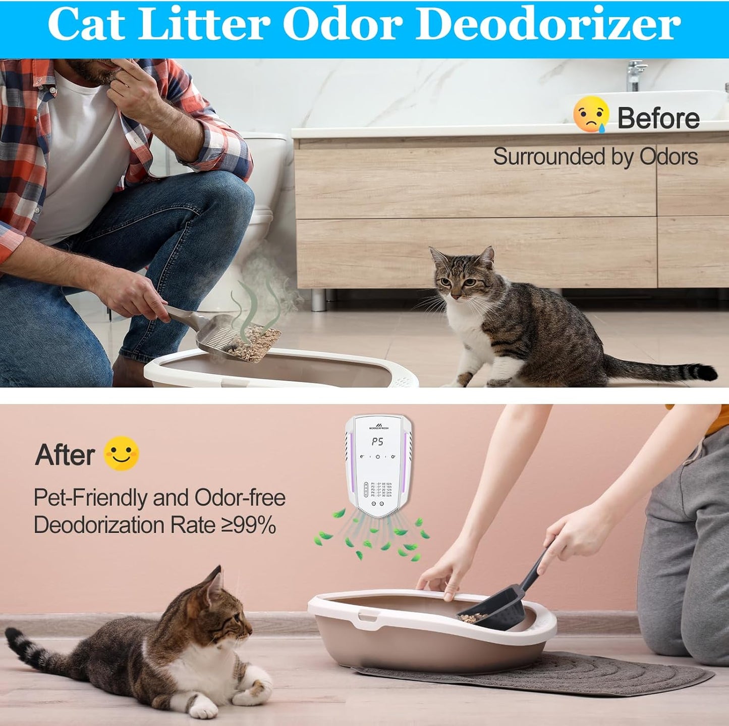 Cat Litter Deodorizer 99% Pets Poof Odor Eliminator White for Home Pets Litter Box Room Toilet Garage