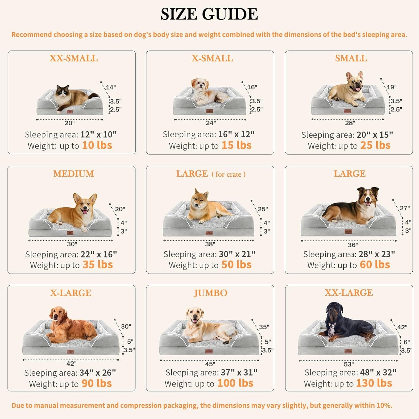 Comfort Expression Small Dog Beds Waterproof Orthopedic Foam Dog Sofa Beds for Small Dogs Comfy Pet Bed with Washable Removable Cover & Non-Slip Bottom(X-Small,Grey White)