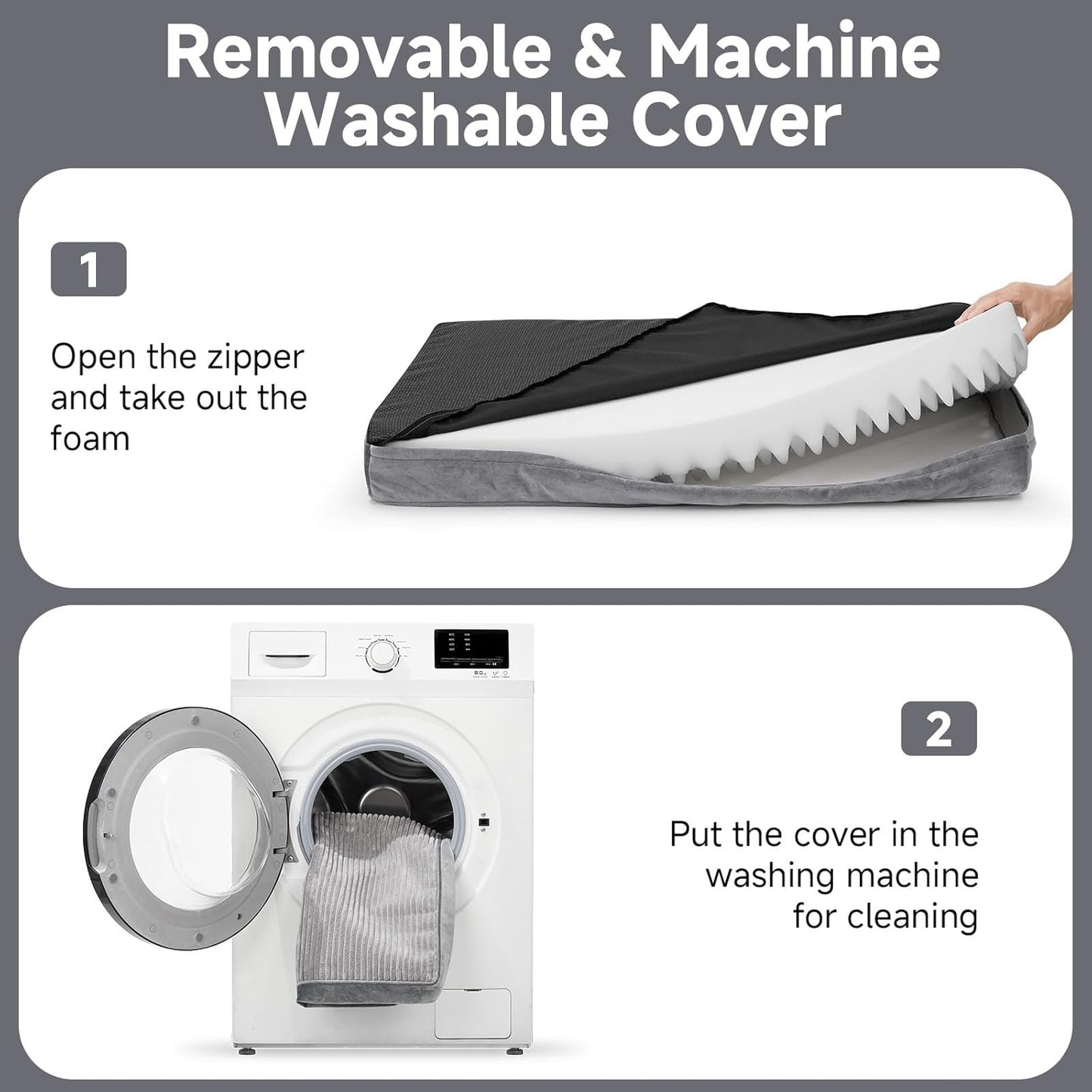 OhGeni Orthopedic Waterproof & Machine Washable Dog Bed for Small Medium Pets, Suitable for Crates, Cat Mat with 25D Egg Crate Foam, Removable Cover & Invisible Zipper, 30 Inches(Gray)