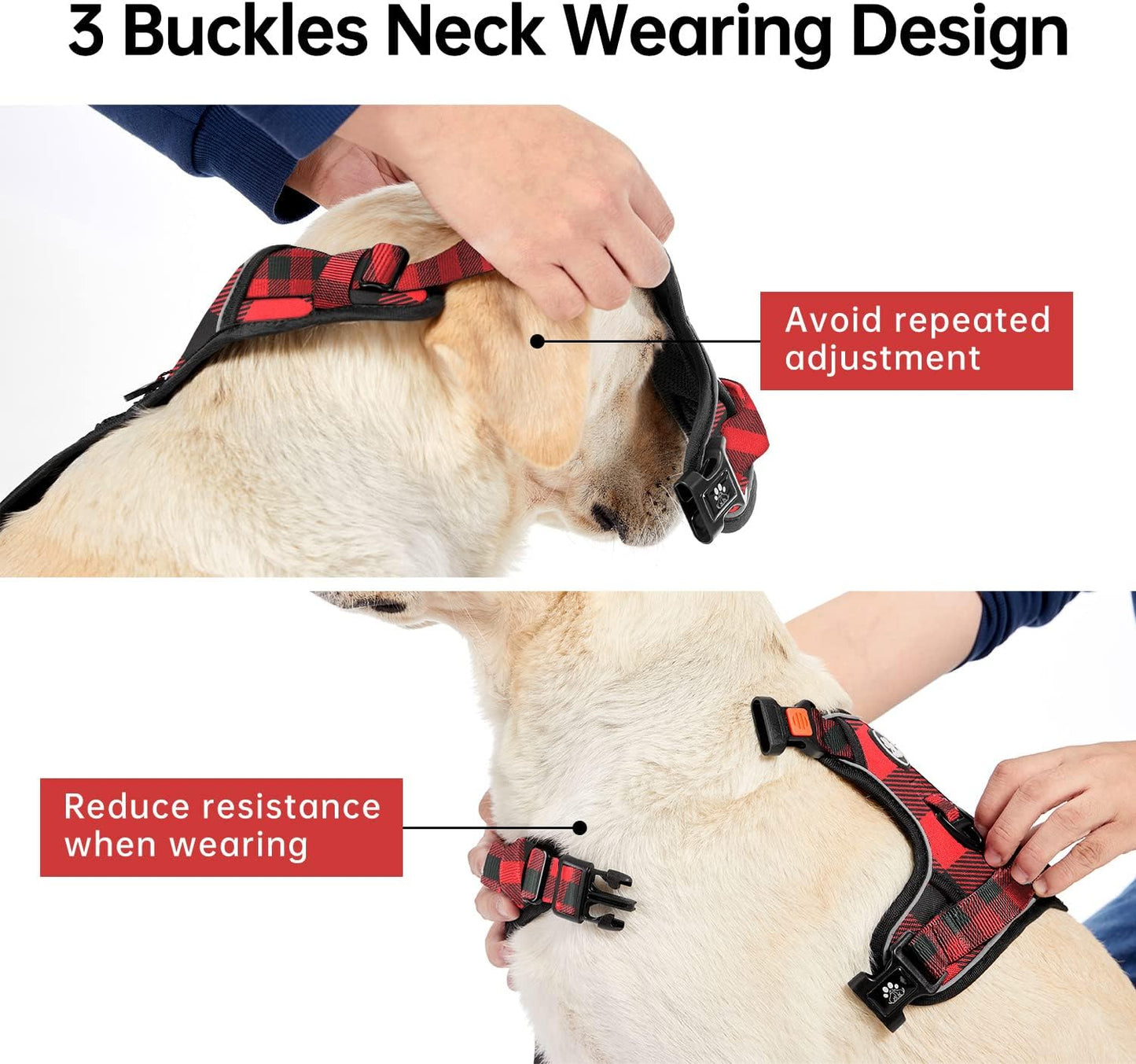 IVY&LANE No Pull Dog Harness with Leash Set, Reflective No Choke Pet Vest,Adjustable Oxford Dog Vest Harness with Easy Control Handle for Large Dogs (Checkered Red,XL)