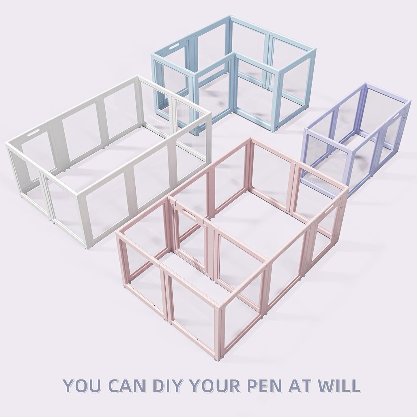 DIY Clear Acrylic Dog Playpen House,Quick Easy Assembly and Disassembly,Strong Floor Suction,Indoor and Outdoor Use,Easy Cleansing Puppy Fence (Sky Blue, 30.3" H, 10PCS)