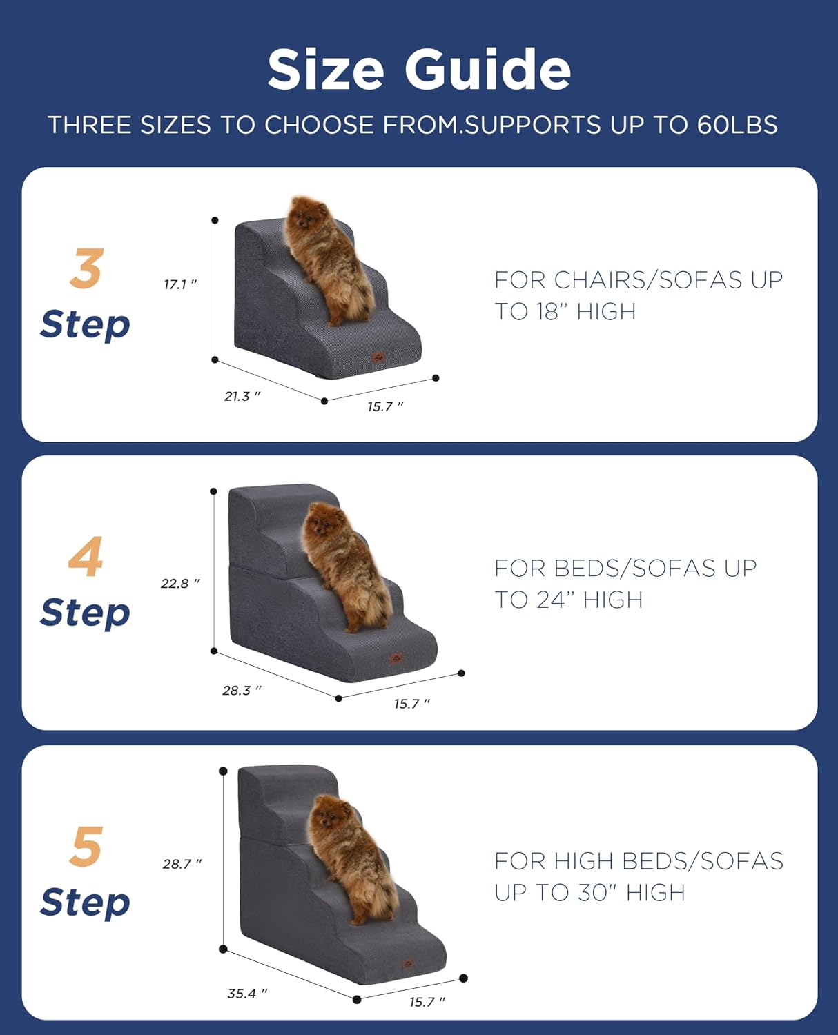 Gray Curved Dog Stairs Ramp for High Beds 28.7" H, 5-Step Dog Steps for Small Dogs and Cats, Pet Stairs for High Bed Climbing, Non-Slip Balanced Pet Step