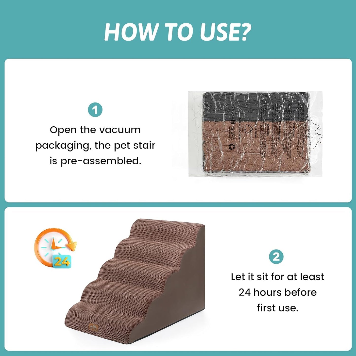 Extra Wide Dog Stairs 19.7" Width, Large Pet Step for Small Medium Dog, Puppy or Cat, Ramp for High Bed or Car, High Density Foam Ladder, Stable, 5 Step, 19.7x33x22.4 inch, Brown