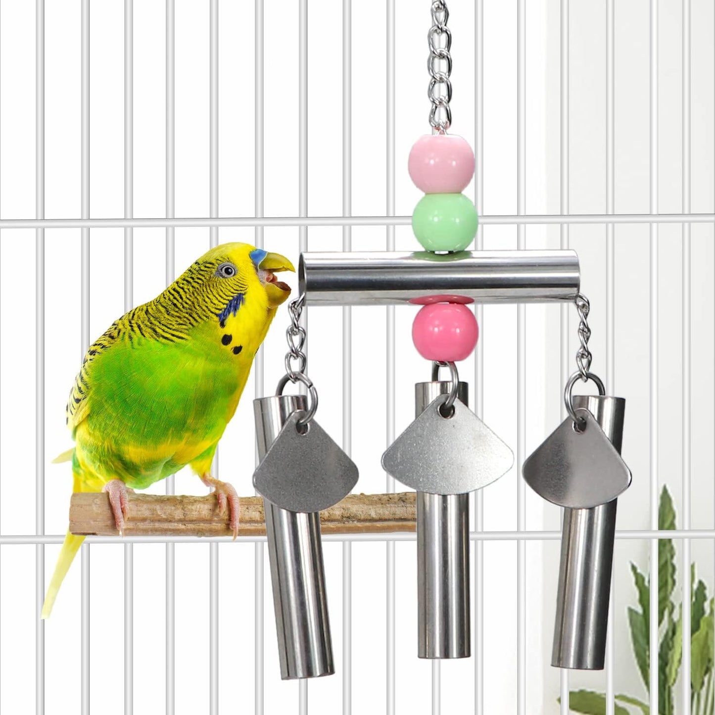 Litewoo Bird Stainless Steel Bell Toys, Safe and Stable Hanging Spoons Pipe Chew Bite Toy(B)