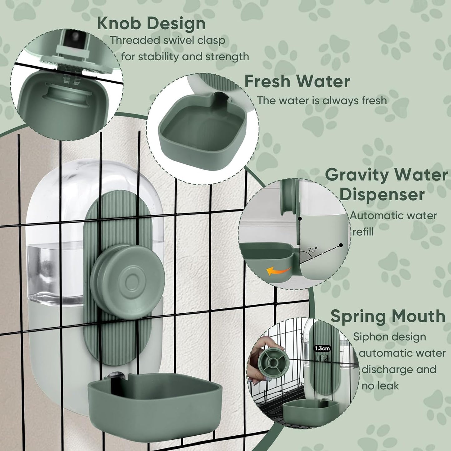 28oz Hanging Automatic Water Dispenser,Rabbit Water Bottle,Bunny Guinea Pig Ferret Water Bowl for Cage,Suitable for Small Animal Puppies(Cage Grid Spacing Over 1.2'') (Green)