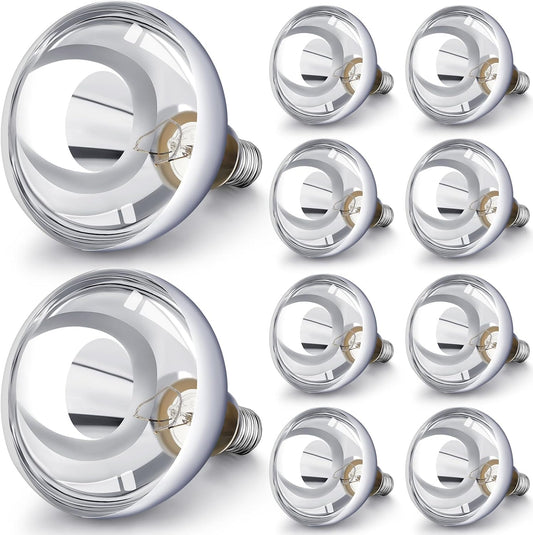 VIHOSE 10 Pack 250 Watt Heat Lamp 120v R40 Heat Lamp Bulbs Glass Incandescent Light Bulbs Incandescent Heating Lightbulbs for Reptiles Chicks Food Puppies Bathroom, Use E26 Base (Silver)