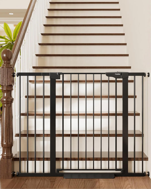 Cumbor 36" Extra Tall Baby Gate for Stairs, 29.7-48" Wide Dog Gates for Doorways, Auto Close Safety Gate for Babies and Pets, Easy Install, Pressure Mounted, Fits Doorways, Stairs, Entryways, Black