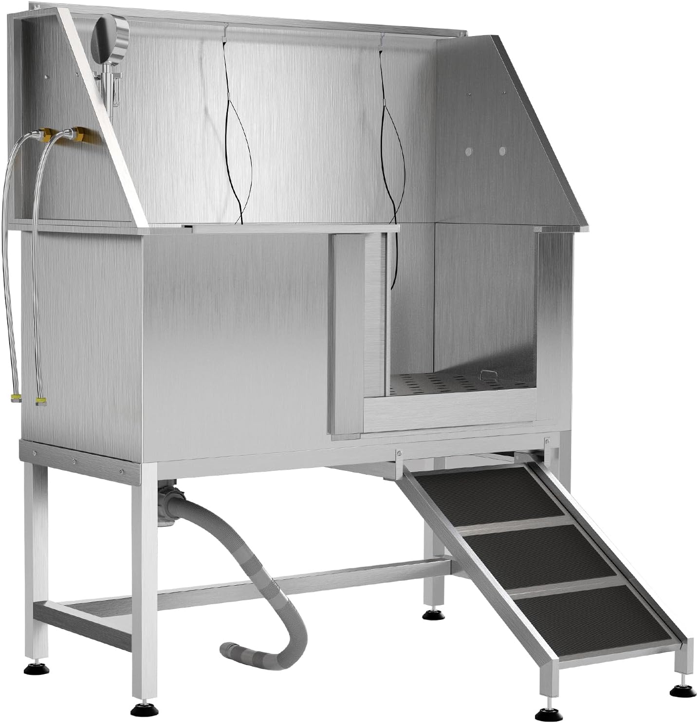 50" Stainless Steel Professional Dog Washing Station - Pet Bathing Tub w/Non-Slip Ramps | Slip-Resistant Floor Grate | for Large/Medium/Small Dogs
