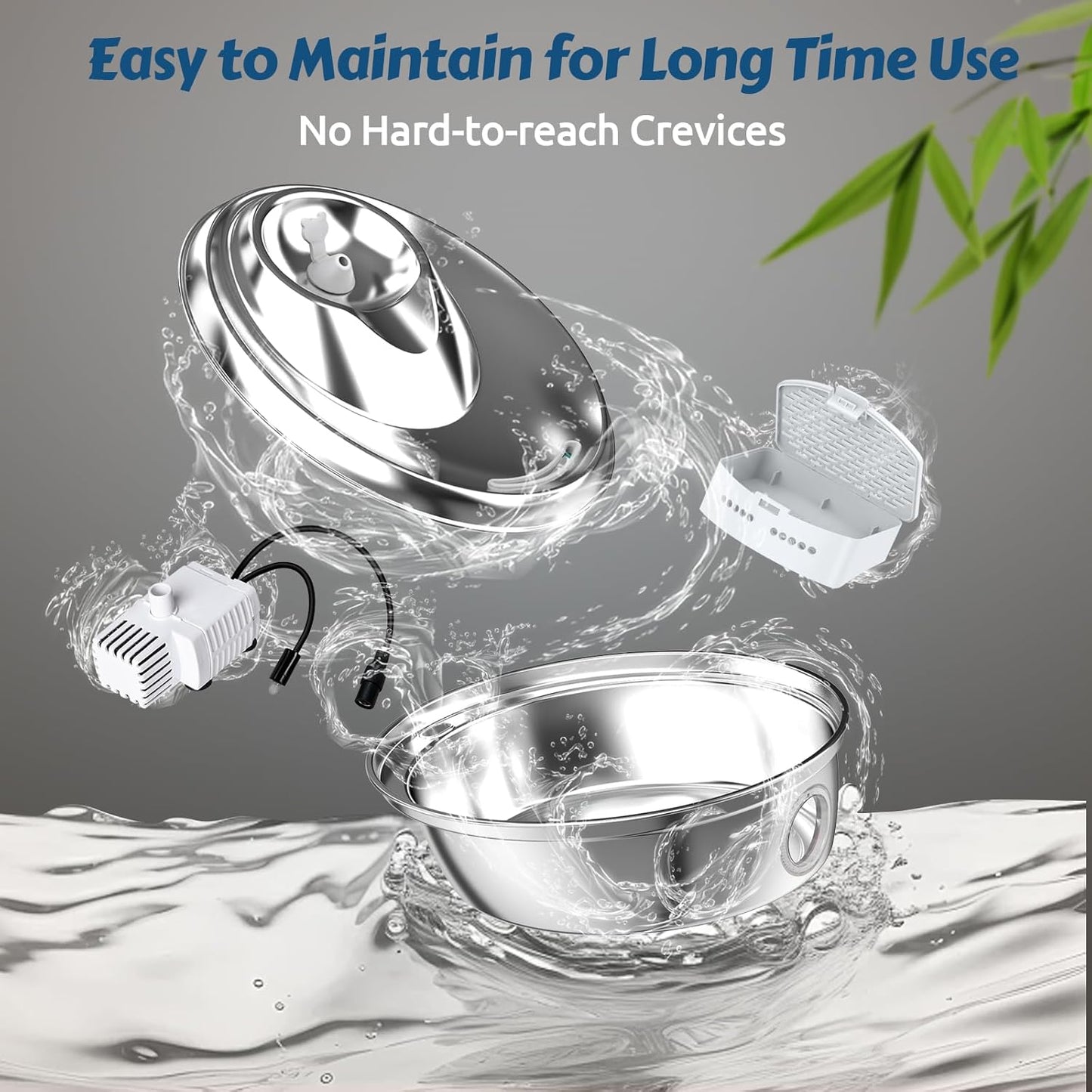 ORSDA Stainless Steel Cat Water Fountain, Automatic Pet Water Fountain, 100oz/3L Drinking Fountain Dog Water Dispenser with Water Level Window- 4Pcs Filters (D66)