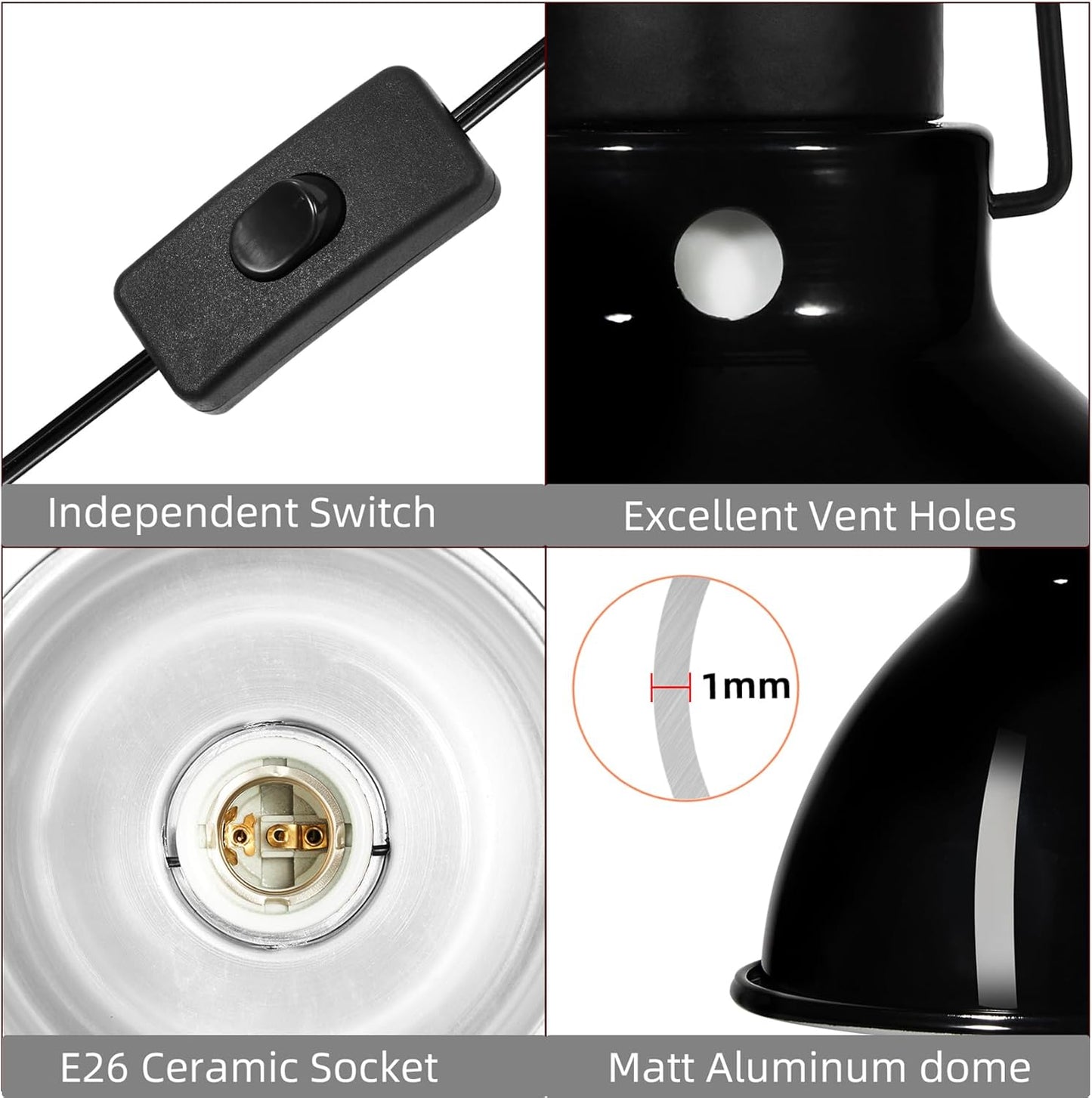 DXOPHIEX 5.5 inch Dome Reptile Light Fixture Reptile Heat Lamp UVB Light Fixture for Bearded Dragon, Lizard, Hermit Crab, Turtle Tank and Terrarium(Max 100W)