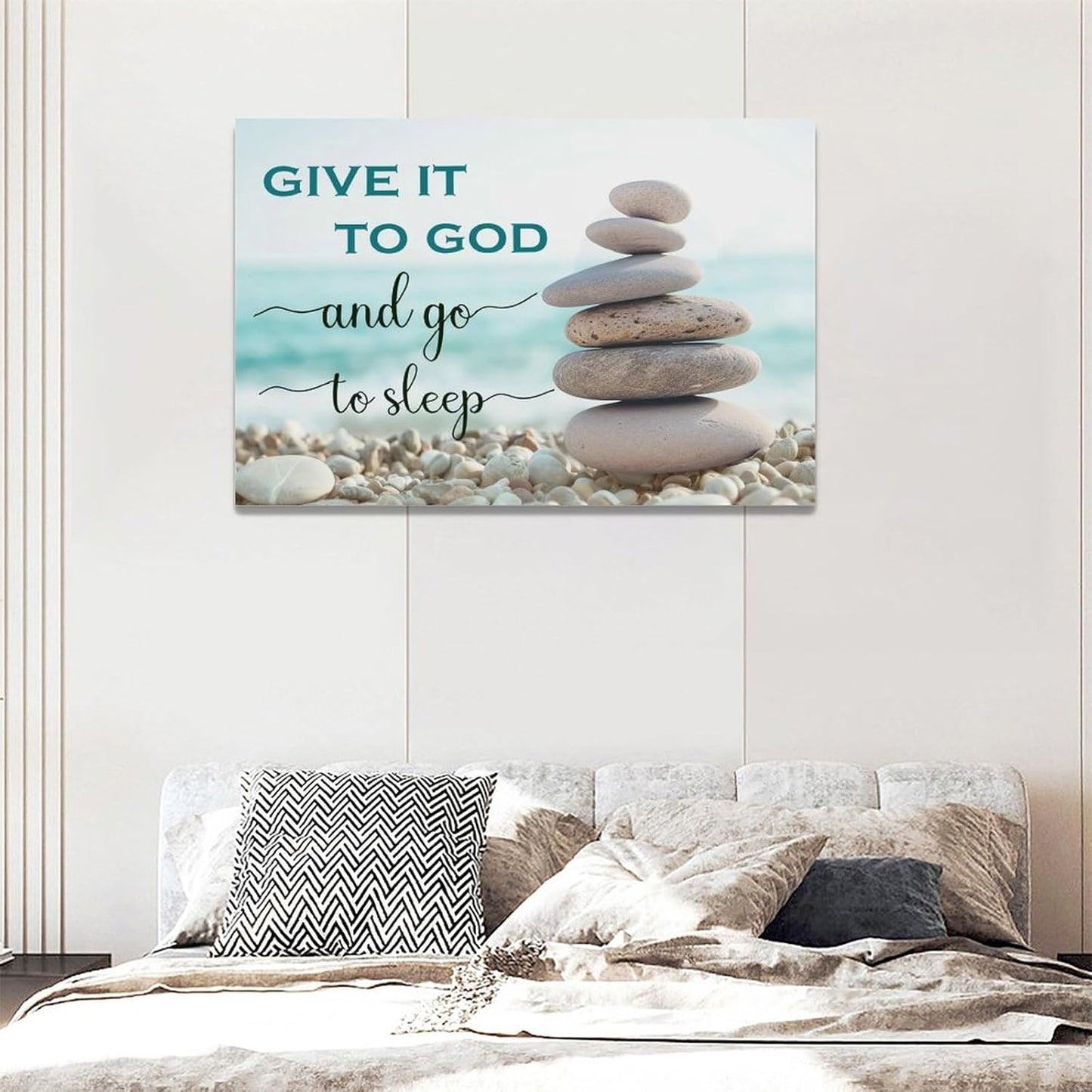 Scripture Wall Art Bible Verse Christian Gifts Canvas Give It To God Go To Sleep Wall Decor Inspirational Quote Prints Painting Religious Pictures Artwork for Bathroom Kitchen Living Dining 24"x16"