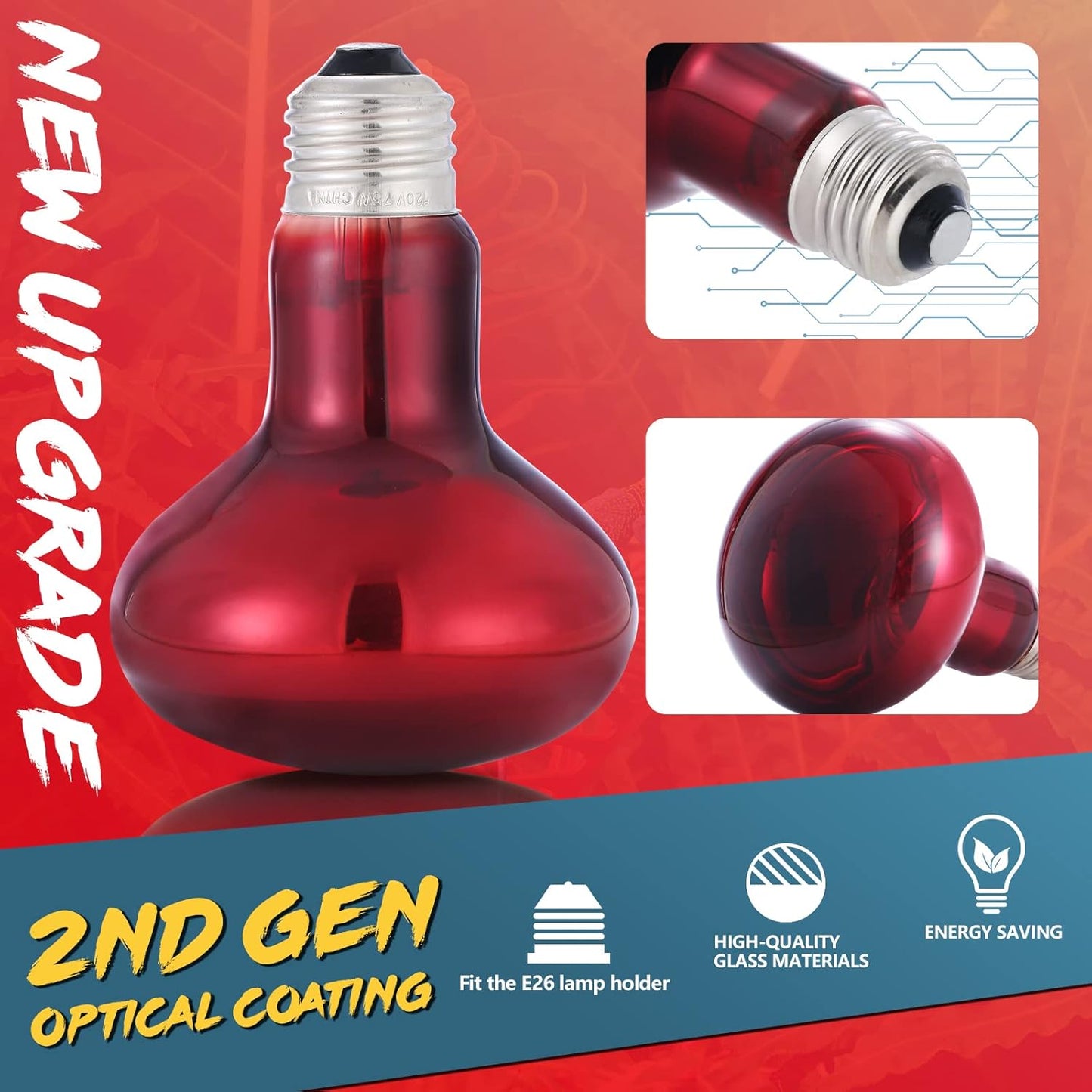 LUCKY HERP 75W Reptile Heat Lamp Bulbs 2 Pack, Reptiles & Amphibians Infrared Basking Spot Lamp, Heat Light Bulb for Turtle, Bearded Dragon, Lizard