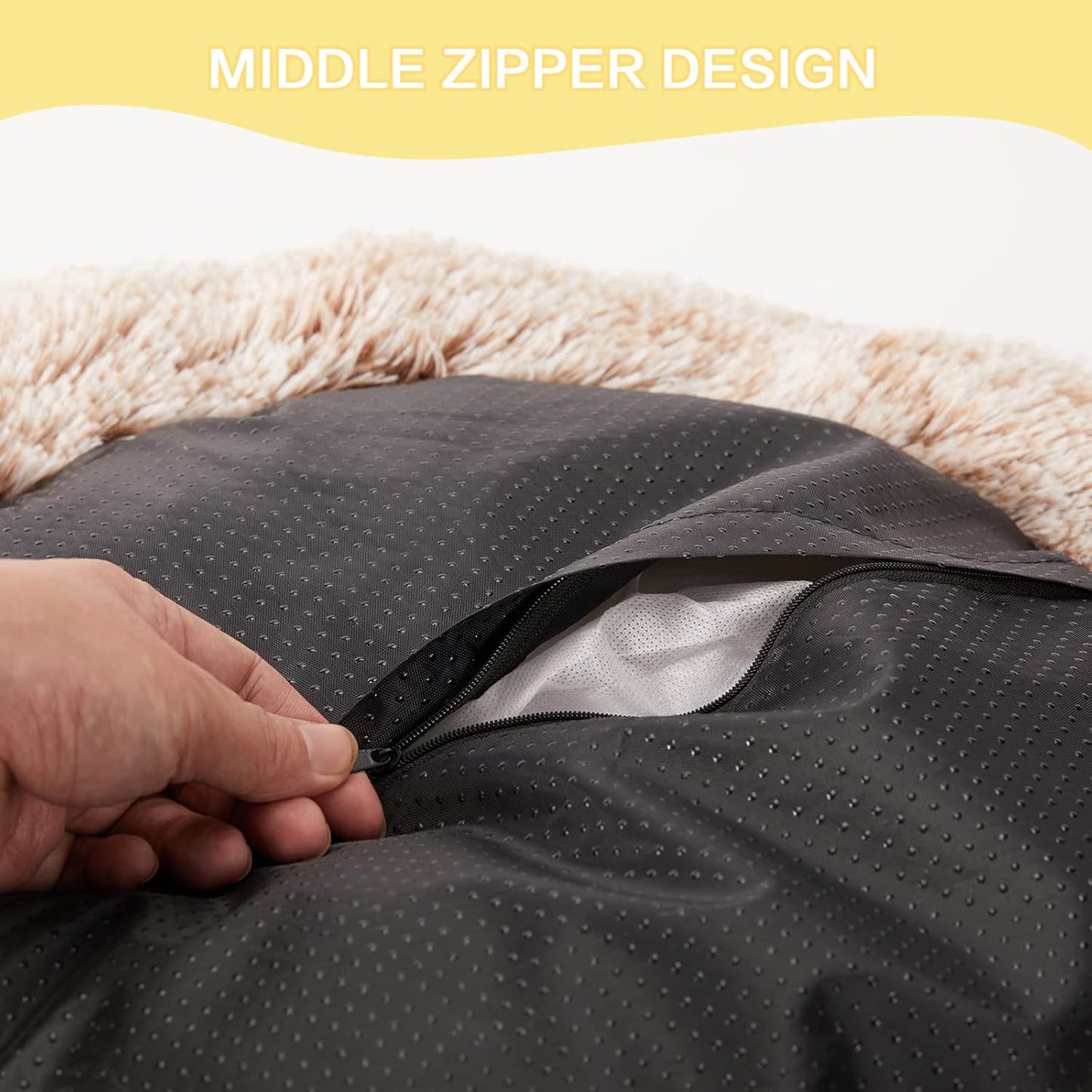 Bedfolks Calming Donut Dog Bed, 45 Inch Round Plush Bed for Extra Large Dogs, Anti-Anxiety, Washable with Non-Slip Bottom (Brown, Extra Large)