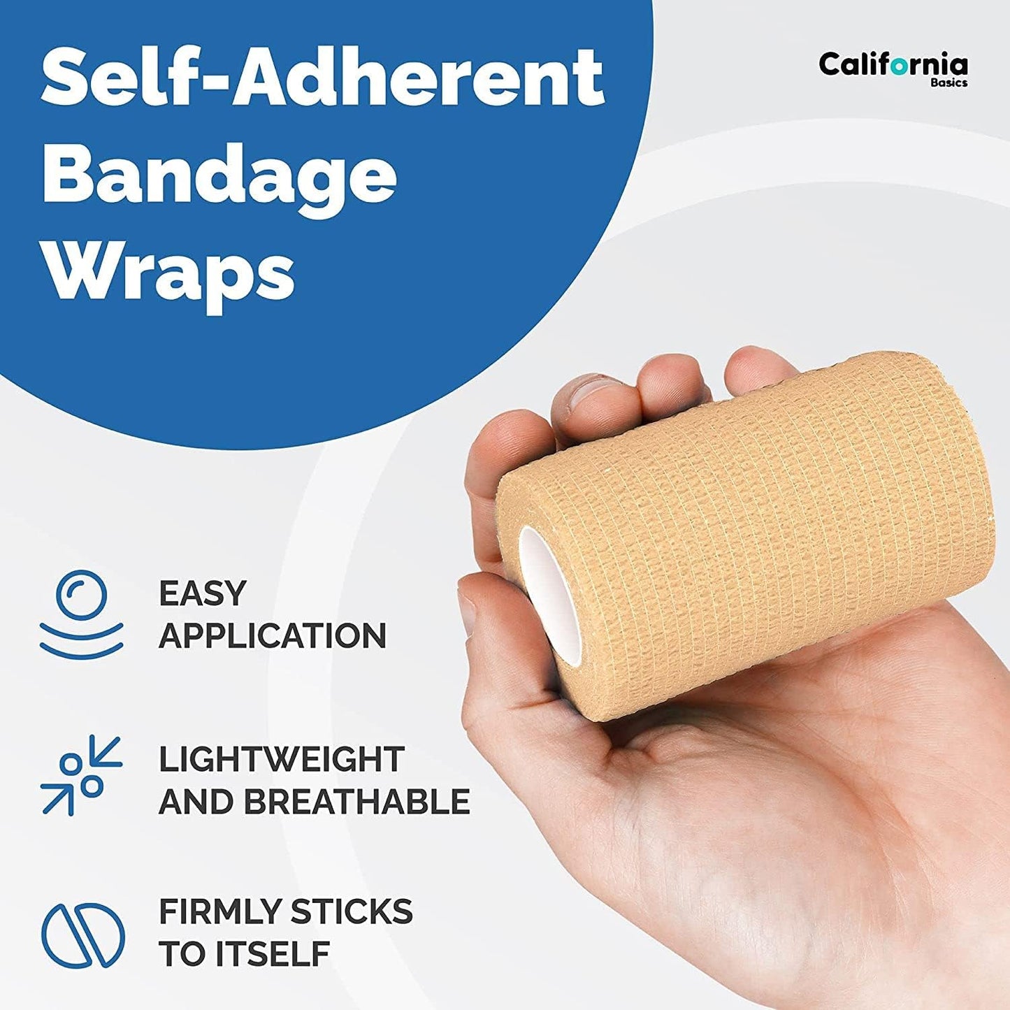Self-Adhesive Bandage Wrap - Suitable for All Sports - Breathable Athletic Tape for Wrists - Knee and Ankle - Self Adhesive Bandage- 4 Inch- 8 Pack - Brown