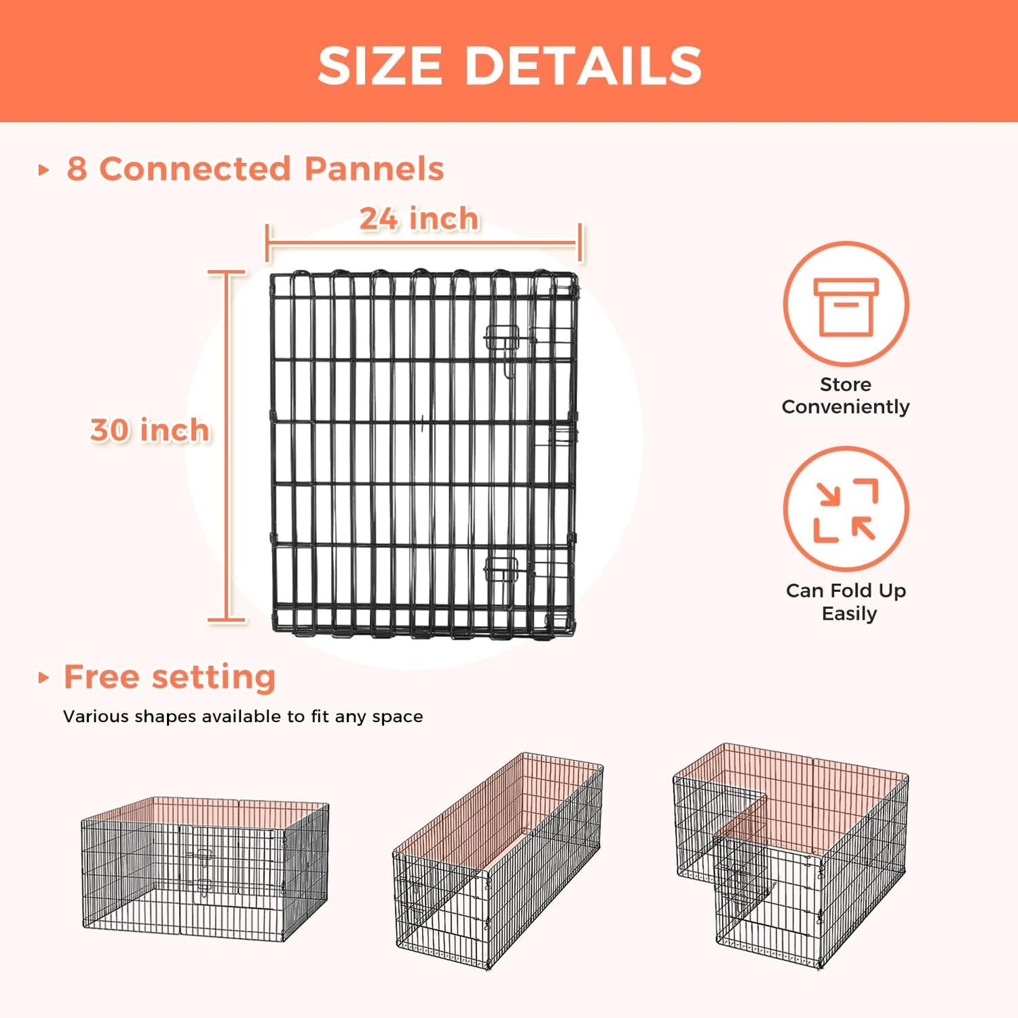 Foldable Dog Playpen 30" Height 8 Panels Metal Exercise Pen with Door - Indoor/Outdoor Puppy Playpen for Small Dogs, Portable Pet Fence for Yard Garden Camping, Black