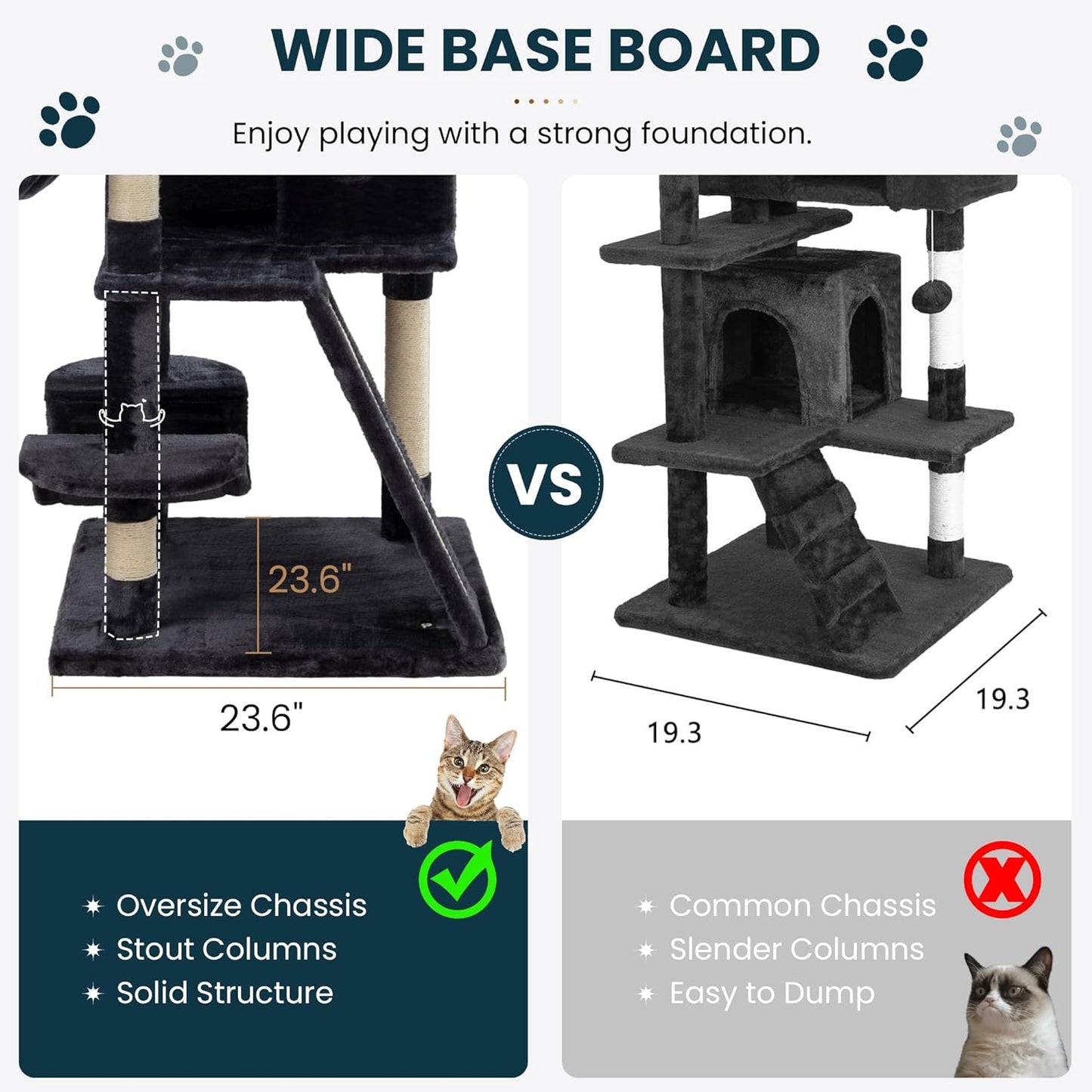 SHA CERLIN 65in Larger Cat Tree Tower Condo for Indoor Kitties/Multi-Level Furniture Activity Center with Wide Base/Cozy Plush Cat Perches/Baskets/Sisal Scratching Posts and Hammock/Dark Grey