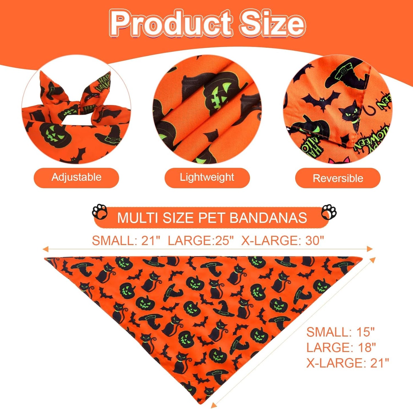 Halloween Dog Bandanas Large 3PCS, 6 Pattern Fall Scarf for Boy and Girl, Triangle Reversible Bibs Breed for Puppy Pets