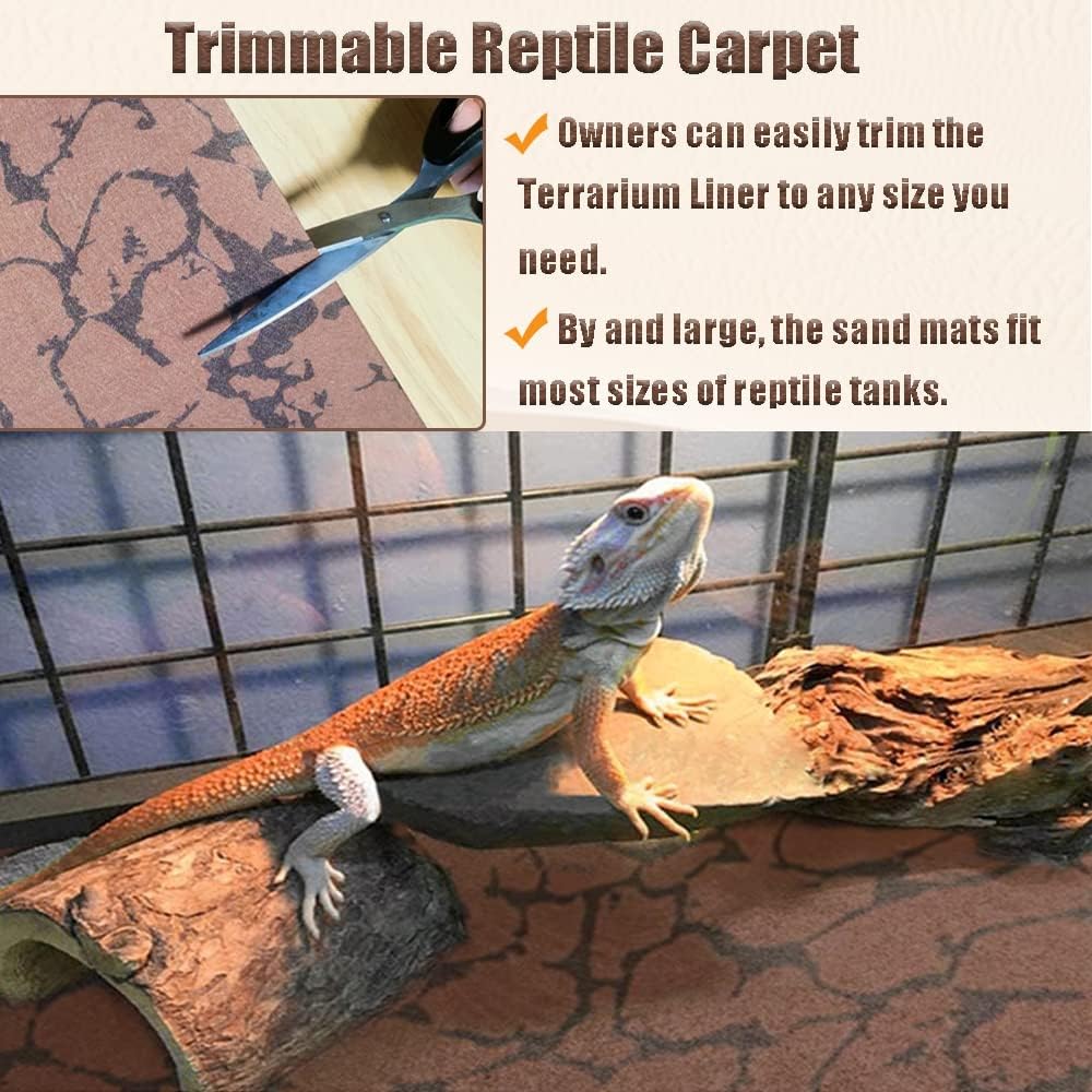 Tfwadmx 2 PCS Reptile Carpet Sand Mat Pet Terrarium Liner Lizard Bedding Mat Substrate Leopard Gecko Tank Accessories for Tortoise Turtle Snake Chameleon with Tweezers 16x23In