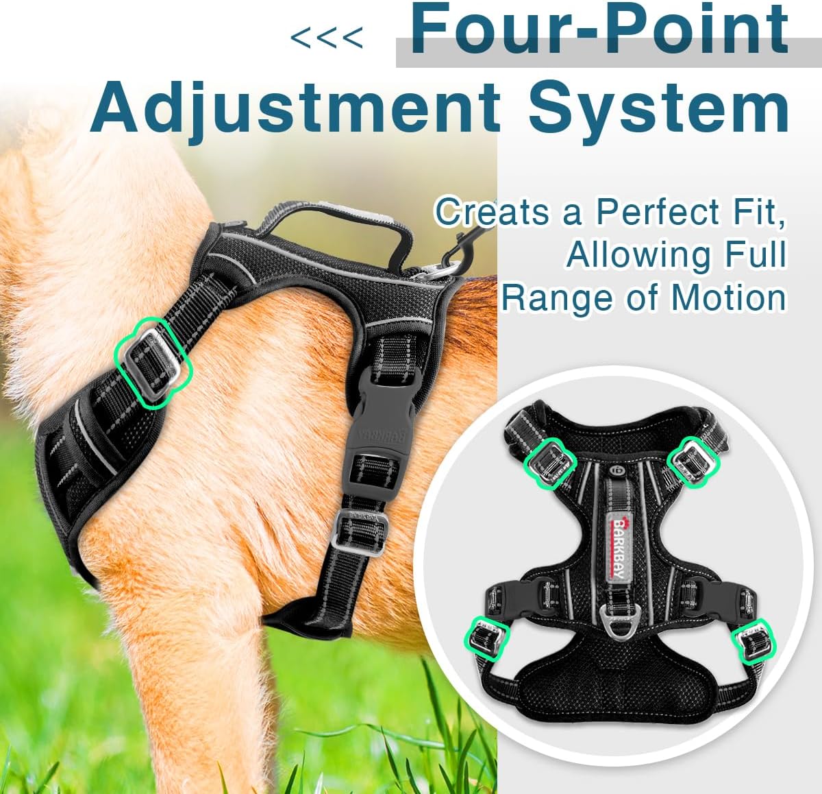 BARKBAY Dog Harness No Pull with ID Tag Pocket - Heavy Duty, Reflective, Easy Control for Large Dogs(Black,S)