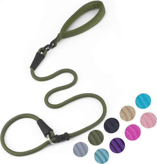 Slip Lead Dog Leash,Strong Nylon Rope Leash and Padded Handle,No Pull Outdoor Walking Training Lead for Small Medium Large Dogs(Army Green,1/2"×4ft)