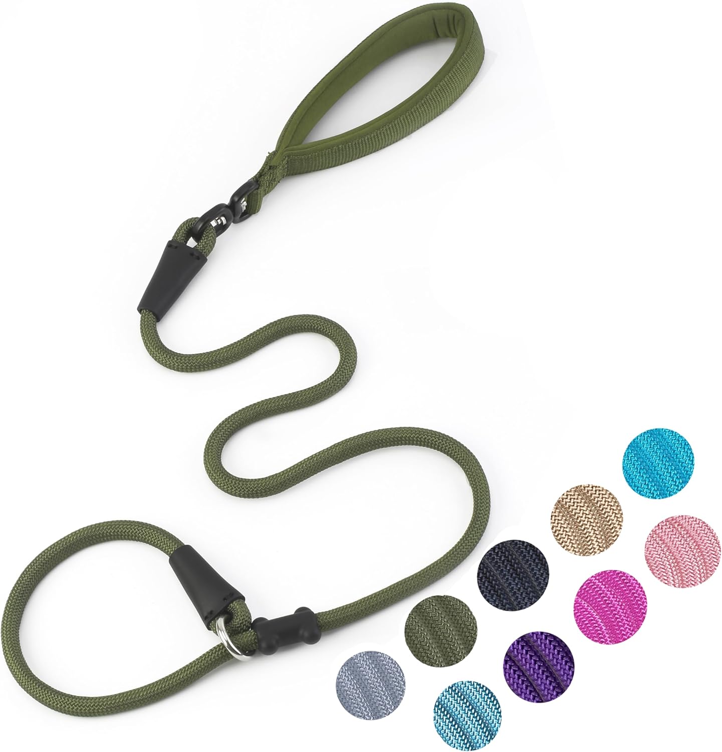 Slip Lead Dog Leash,Strong Nylon Rope Leash and Padded Handle,No Pull Outdoor Walking Training Lead for Small Medium Large Dogs(Army Green,1/2"×4ft)