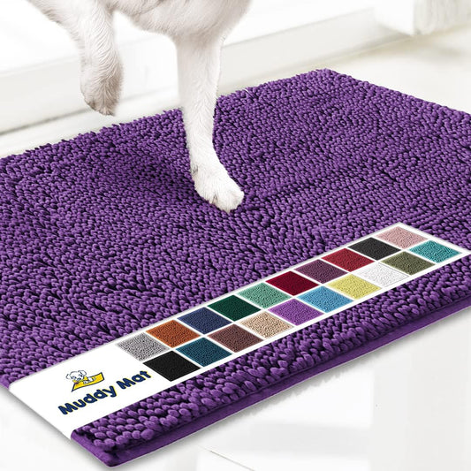 Muddy Mat® Original Dog Door Mat for Muddy Paws, Super Absorbent Microfiber, Non-Slip Washable Pet Rug, Quick Dry Chenille Entryway Carpet, Machine Washable Indoor Outdoor mat, Purple 18"x28"