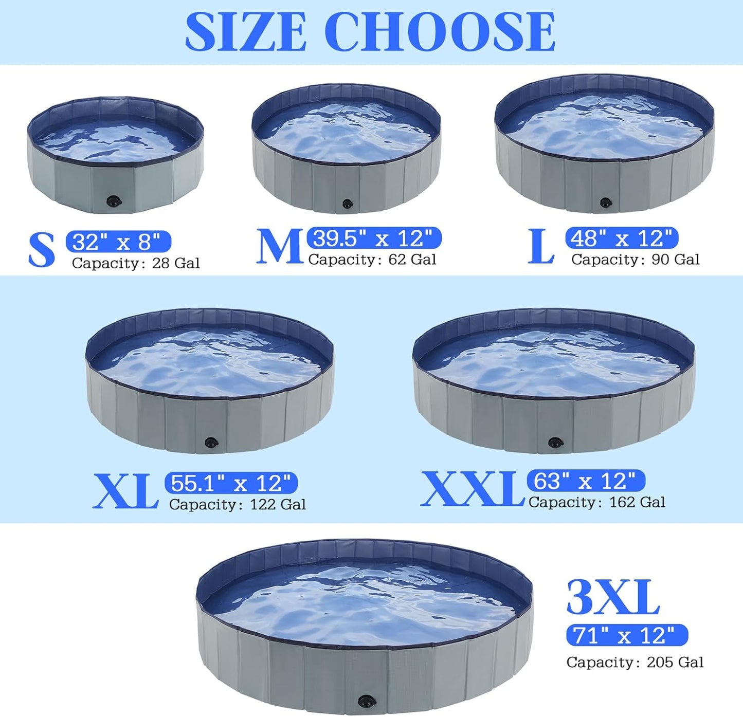 Foldable Dog Bath Swimming Pool Plastic Kiddie Pool Professional Tub Collapsible Grooming Bathtub for Pets Kids Baby and Toddler, 48 x 12 Inches Gray