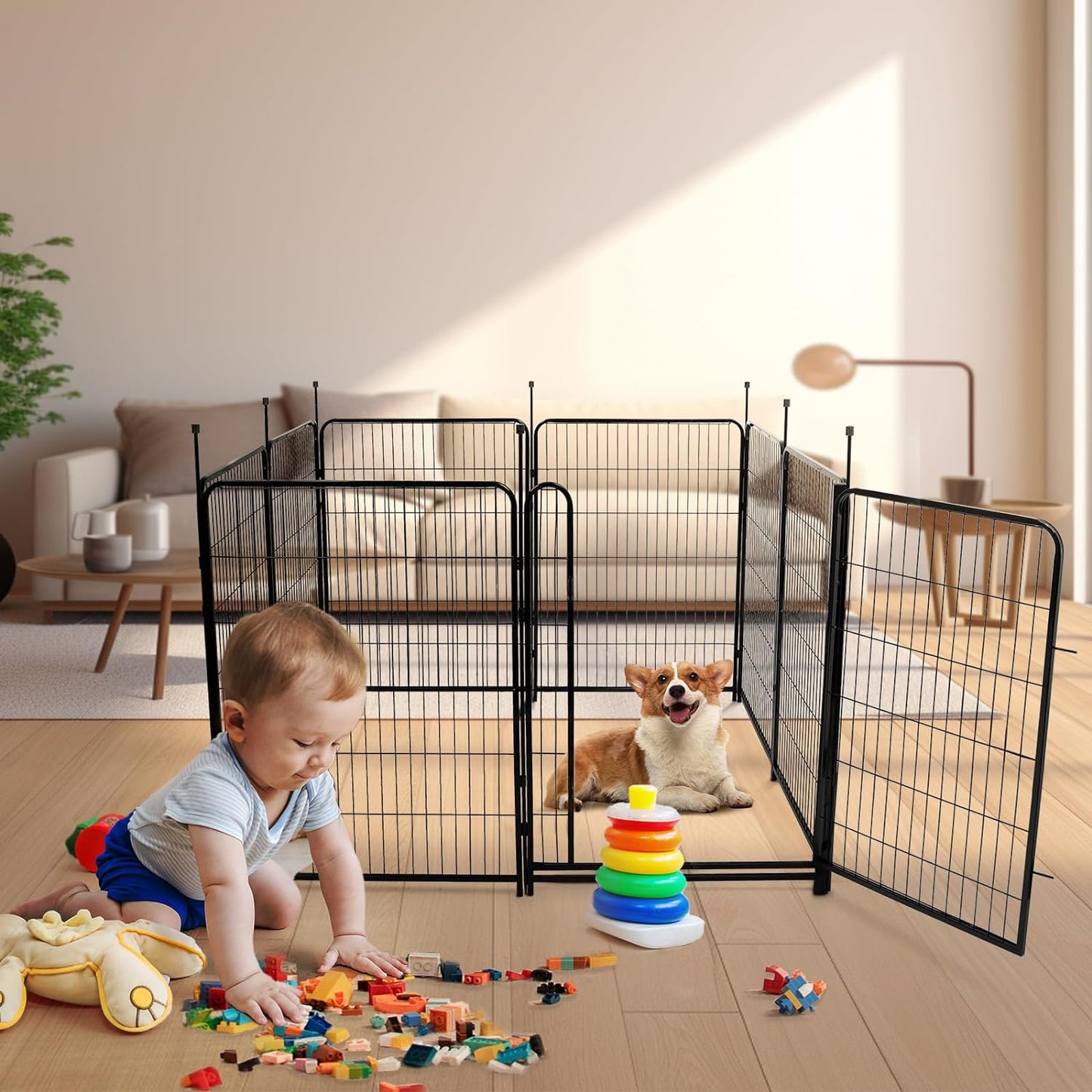 Tall Garden Fence,Wide Gate Low Threshold Fence for Garden, 36in(H) 4 Panels Total 8.9 Ft(L) Animal Barrier Fence,Flower Bed Fencing, Dog Fences Outdoor for Yard