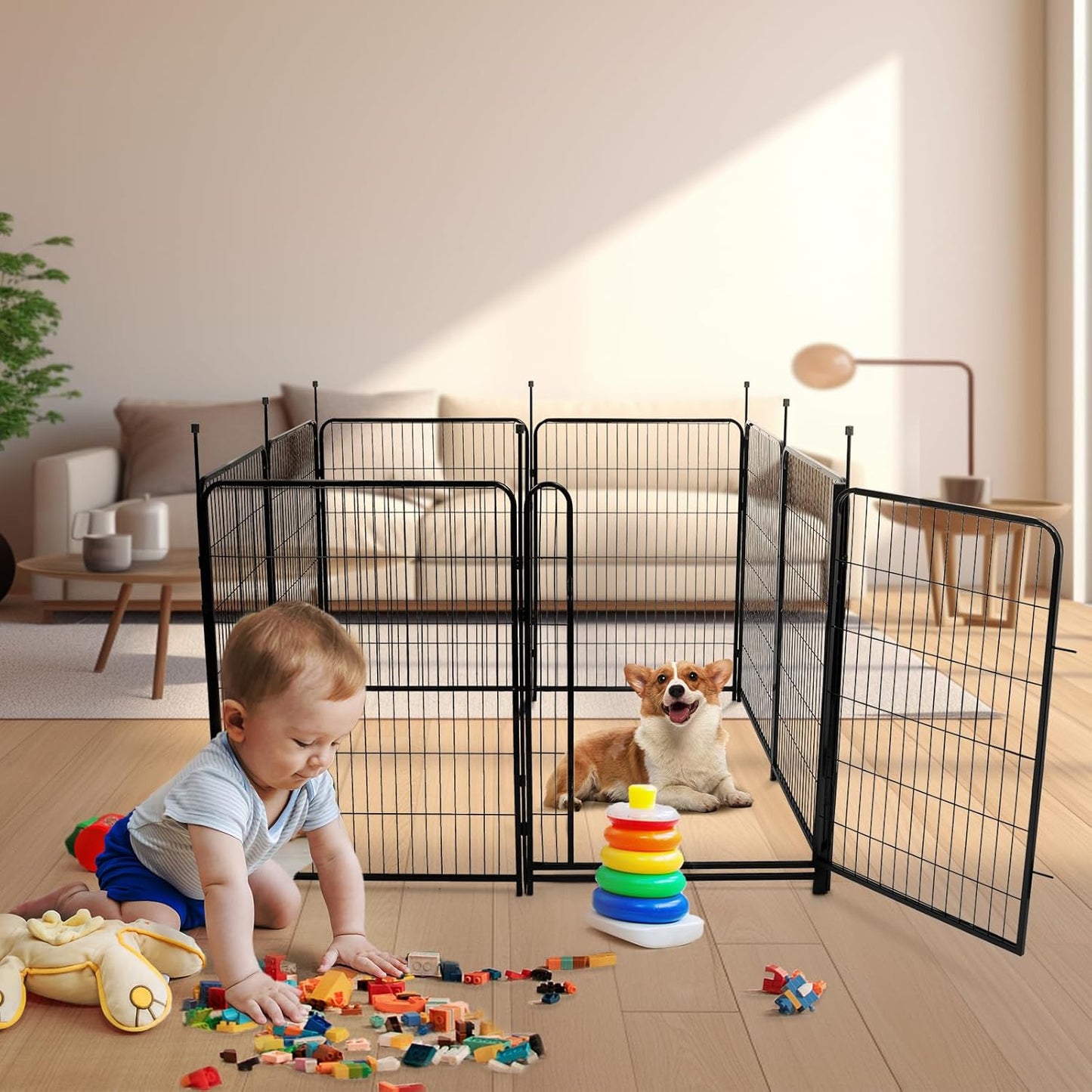 Garden Fencing 40 inch High, Dog Fence Outdoor for Yard, 8 Panels Total 18Ft(L),Gate 21 inches Wide with Low Sills. Fencing for Garden Beds, Rabbit Fence, Anti Dig Fences Barrier