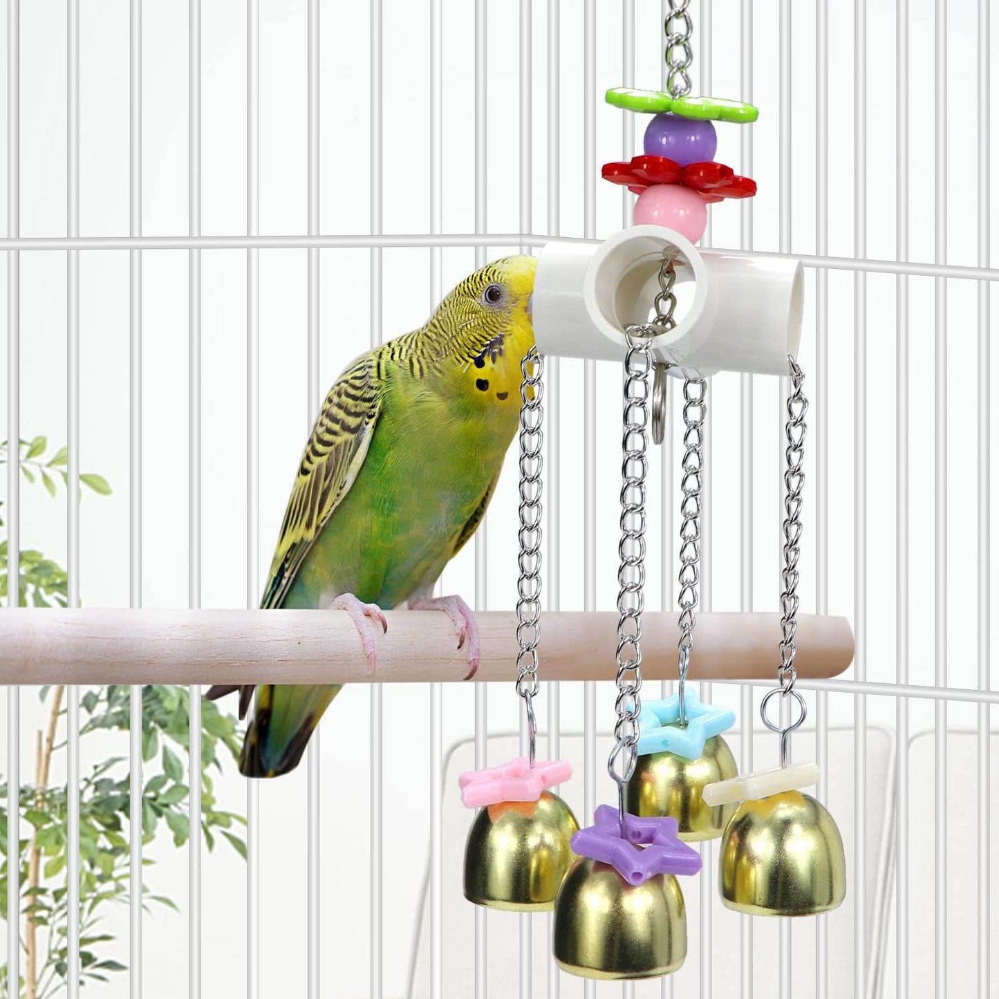Litewoo Bird Stainless Steel Bell Toys, Safe and Stable Hanging Spoons Pipe Chew Bite Toy(A)