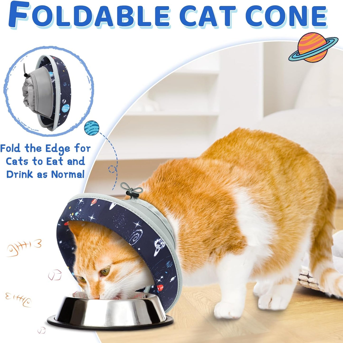 Cat Cone Collar Soft to Stop Licking, Adjustable, Foldable Lightweight Kitten Cones After Surgery Recovery for Cats & Kittens, Cat Cone Alternative (Grey, M)