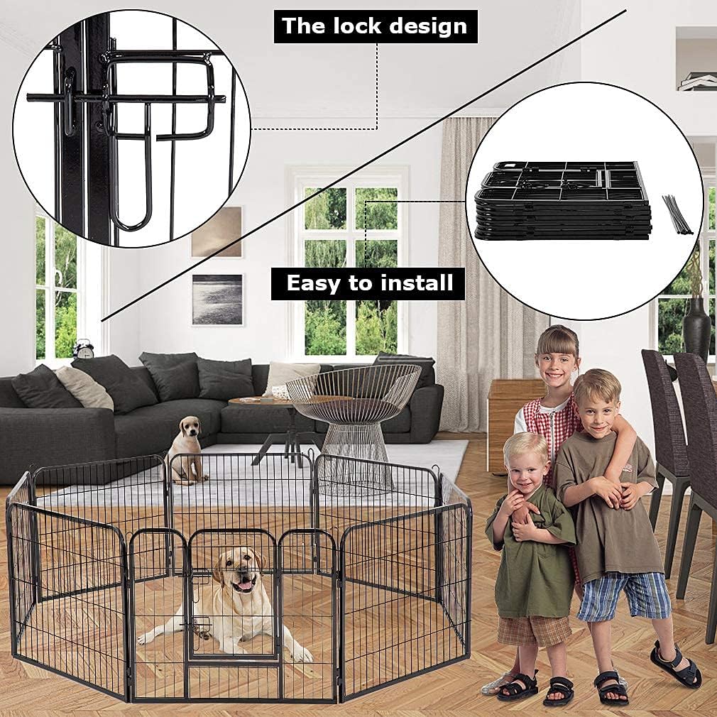 BestPet Dog Playpen Indoor 32 inch 8 Panels Metal Dog Pen Pet Dog Fence Outdoor Exercise Pen with Doors,Pet Puppy Playpen for RV Camping Yard, Black
