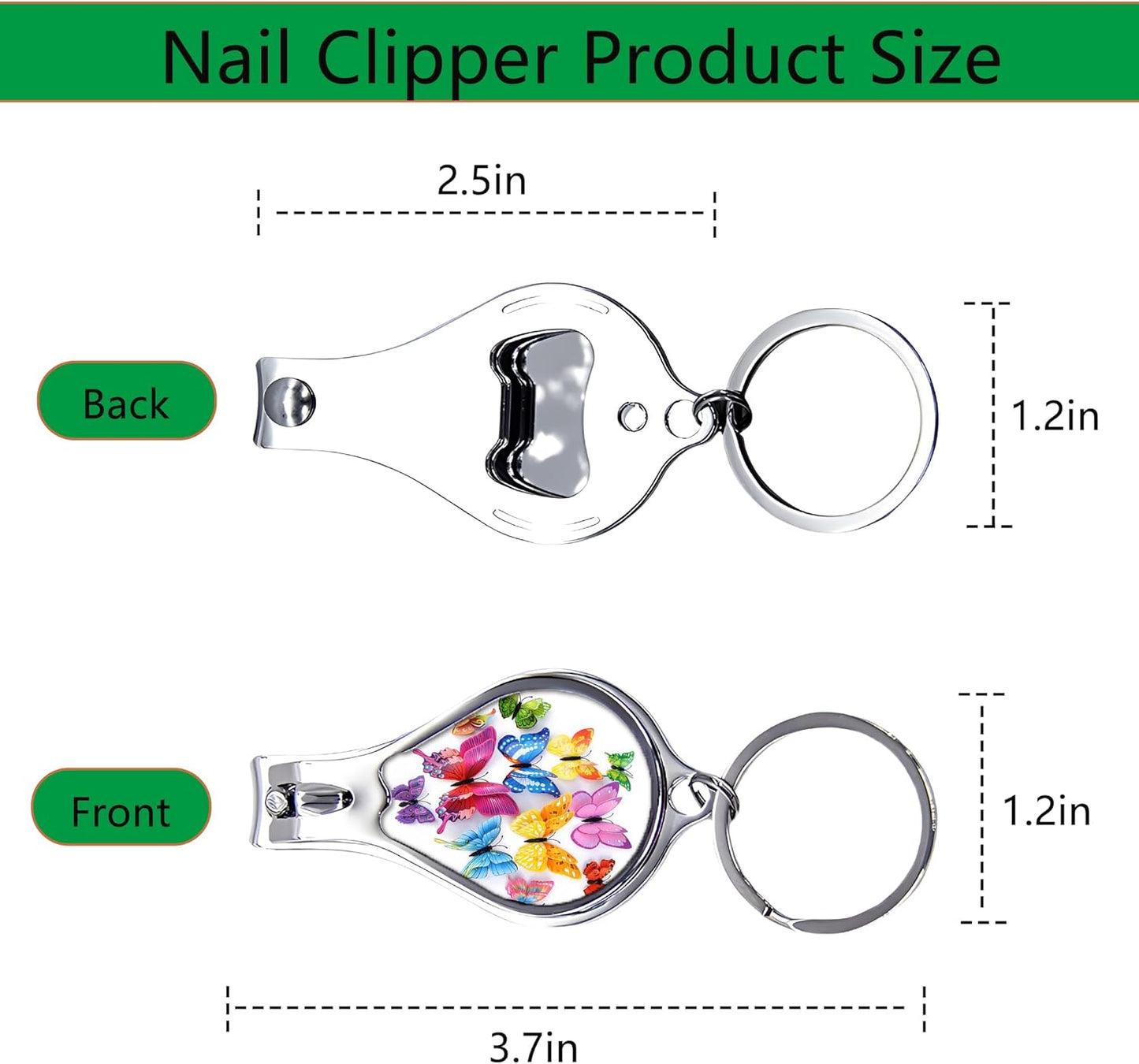 Nail Clippers with Key Chain Cute Stainless Steel Nail Cutter with File Professional Toenail Clipper for Men Multifunction Toenail Clipper 2 Pack Nique Cutter for Adult(Butterfly)