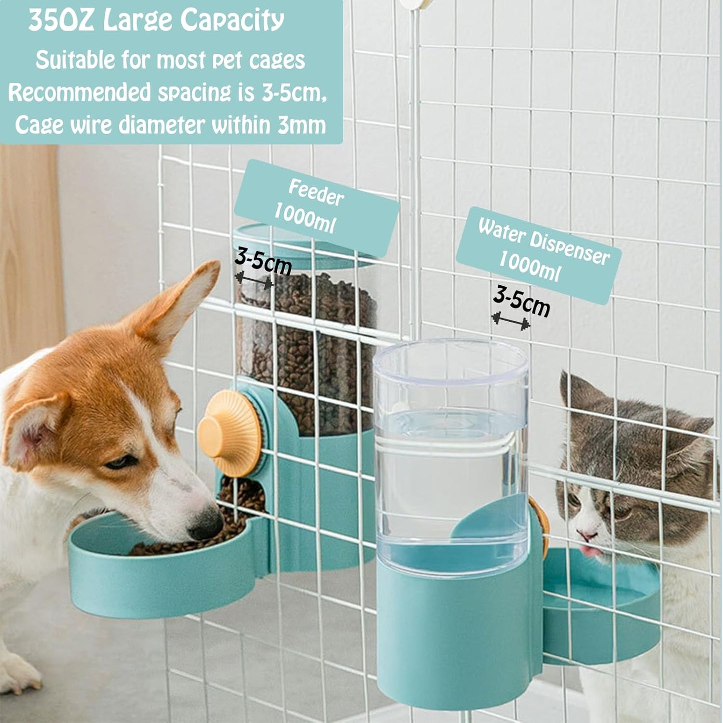 Hanging Automatic Rabbit Food Water Dispenser, Auto Dog Kennel Water Dispenser 35OZ Gravity Bunny Feeder, Dog Cage & Crate Water Dispenser for Rabbit Guinea Pig Hedgehog Ferret Kitty Puppy