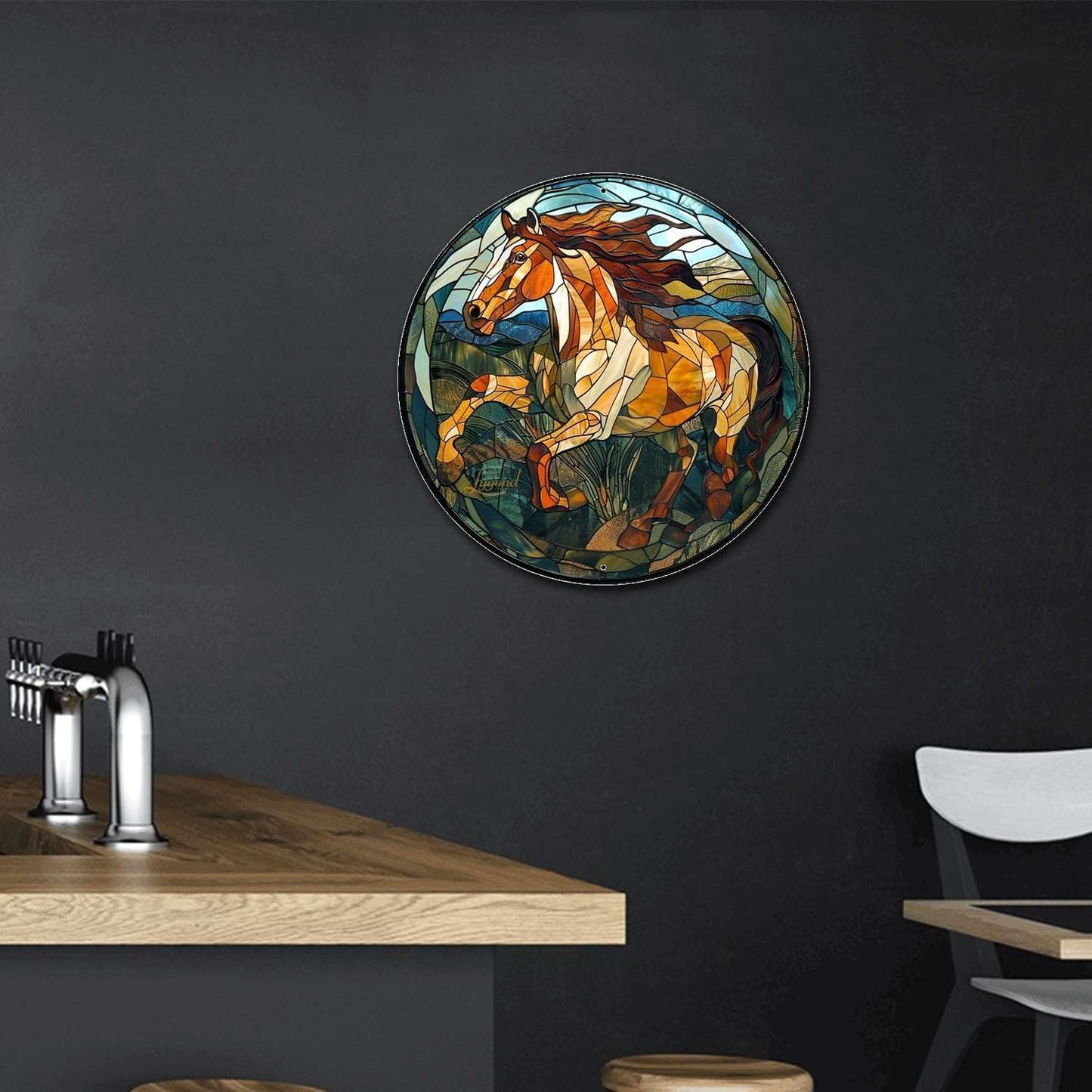 Lygond Metal Tin Sign - American Mustang Vintage Stained Glass Sign for Garden - 1212 Inches