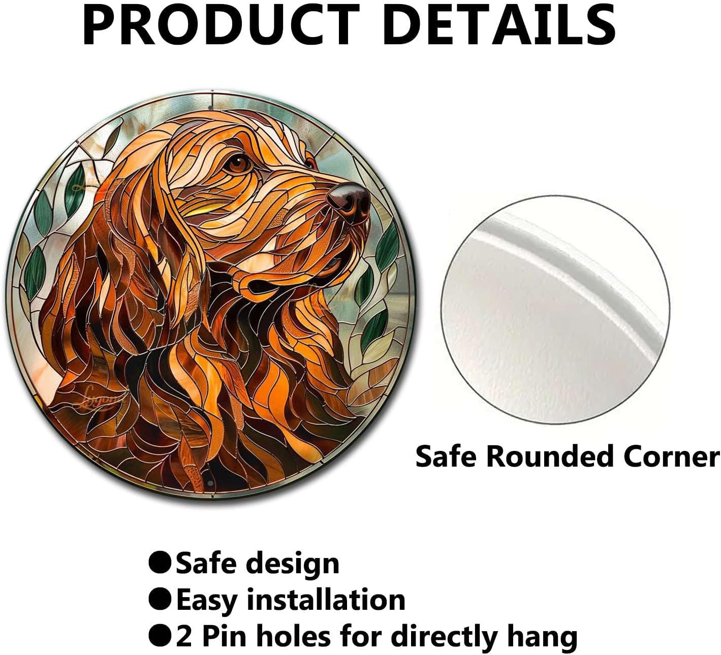 Lygond Metal Sign Tin Sign Circular Stained Glass Dog Funny Gardening Gift for Patio 12×12 Inches