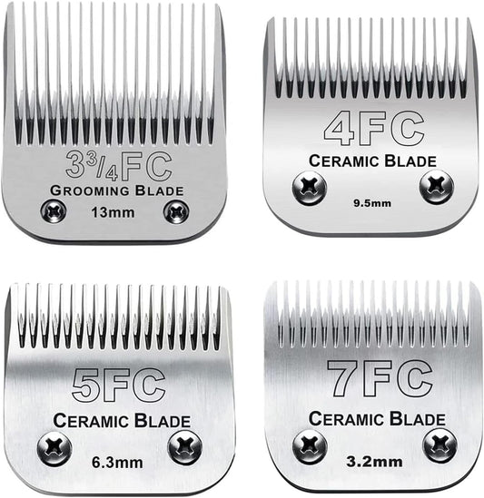 4pcs Dog Grooming Blades Compatible with Andis Dog Clippers,Detachable Ceramic Blade & Stainless Steel Blade (3FC+4FC+5FC+7FC)