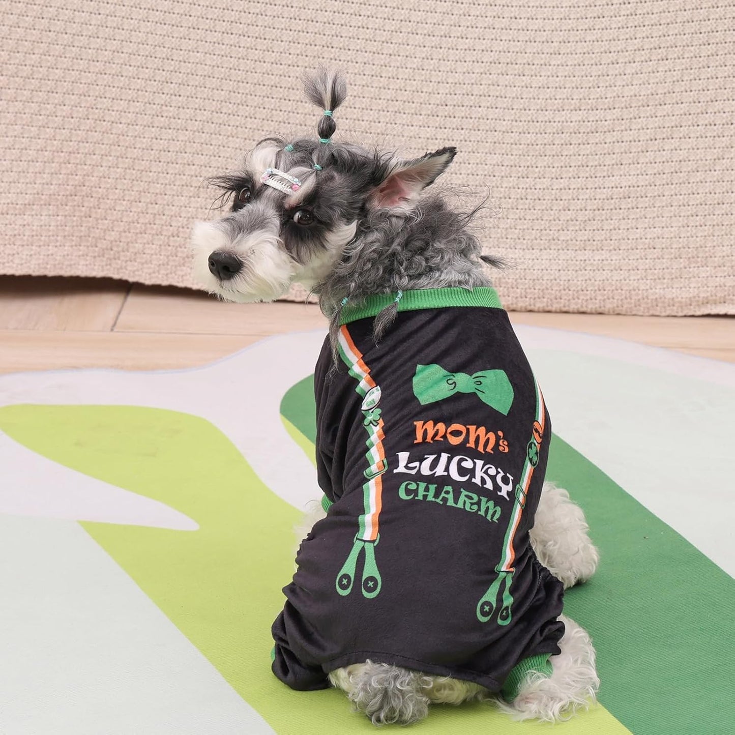 CuteBone Dog Pajamas St.Patrick's Day Puppy Onesies Small Dogs Soft Pjs Coat Cat Apparel Comfy Pet Clothes Outfit Doggie Bodysuit P327XL
