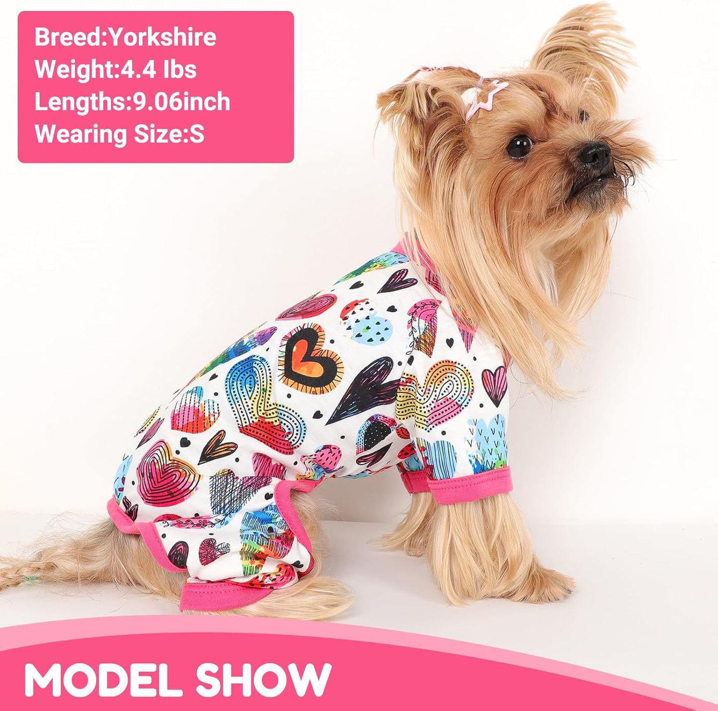 Dog Pajamas Small Sized Dogs Stretchable Summer Dog Clothes Pjs 4 Legs Girl Boy Cute Soft Puppy Outfits Doggie Cat Jammies Jumpsuit Sleeper for Pet (Love Heart, X-Small)
